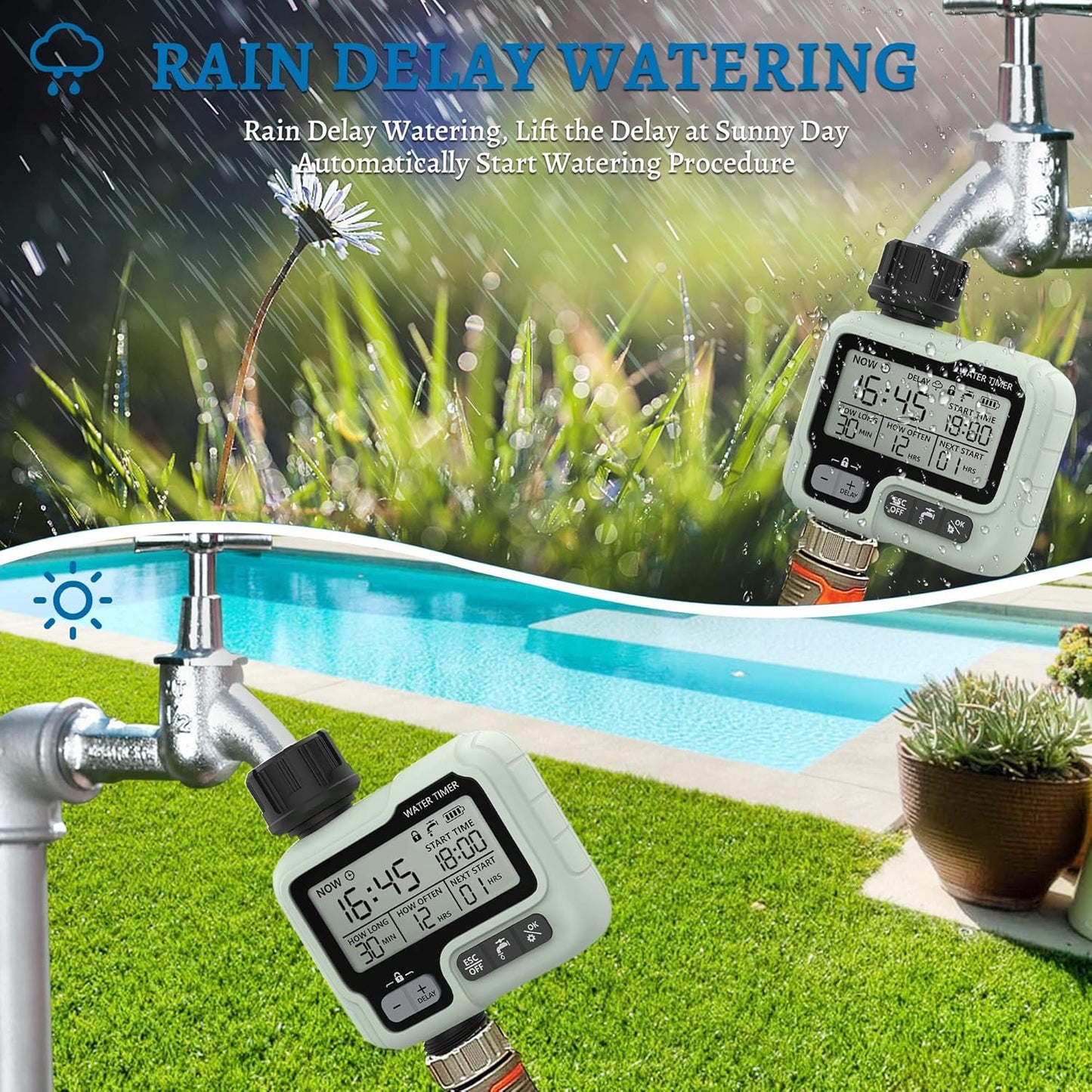 Hose Timer,Sprinkler Timers for Watering,Automatic Outdoor Water Timer,Garden Irrigation System Controller,Timed Sprinklers for Yard,Hoses Timer for Lawn,Misting Cooling