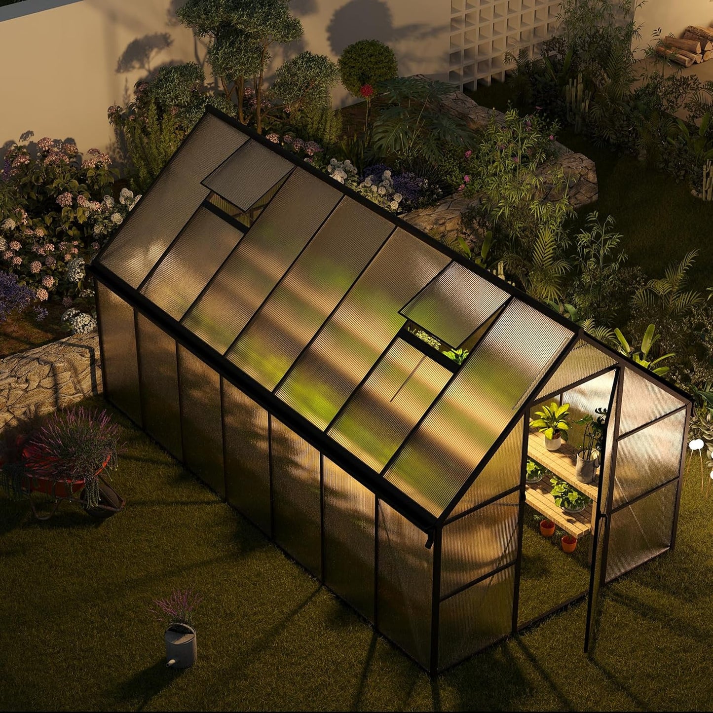 8x14 FT Greenhouse for Outdoors, Polycarbonate Greenhouse with Roof Vent, Enhanced Aluminum Large Walk-in Green House for Garden Backyard