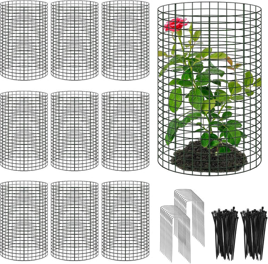 30 Pcs 24'' x 12'' Large Wire Plant Protector from Animals, 10 Pack Metal Plant Cage Chicken Wire Cloche with Ground Stakes and Nylon Tie to Keep Animals Out, Garden Protection Bunny Barricade