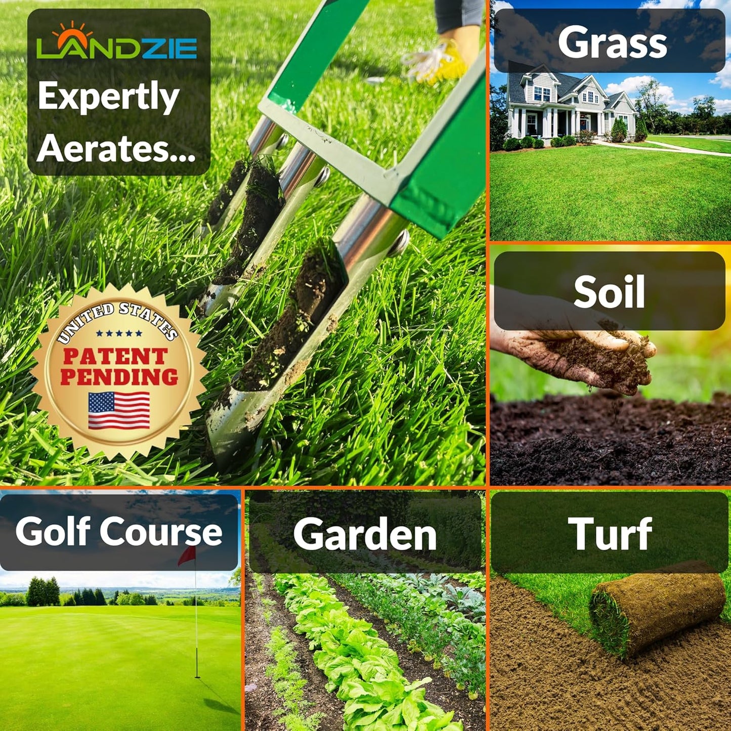 Landzie - The Original Hollow Tine Lawn Aerator Tool - 42 Inch Core Aerator and Grass Aeration Tool Lawn Tools - Stainless Steel Manual Lawn Aerator Plug Aerator and Aerator Lawn Tool