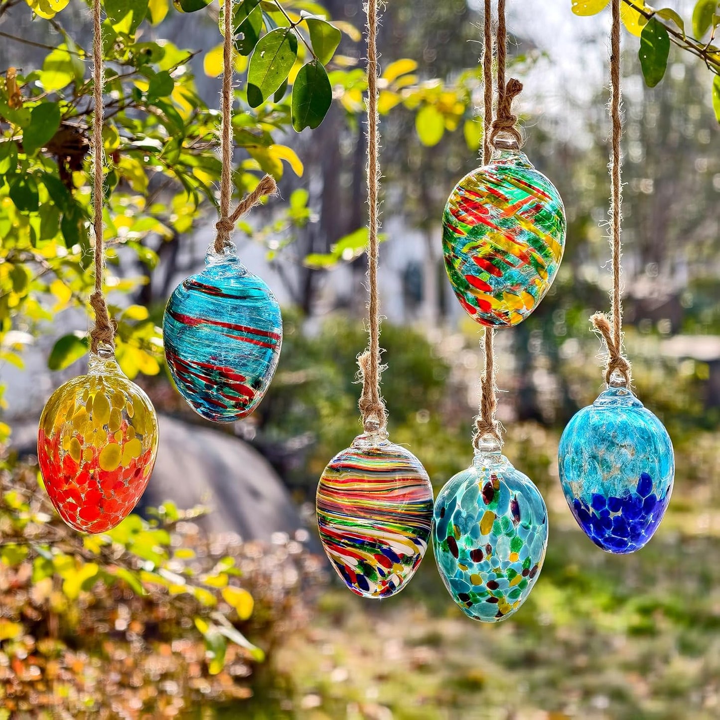 6pcs Hanging Garden Gazing Ball Hand-Blown Glass Witch Ball for Outdoor Patio Décor Hanging Friendship Balls Collectible Figurine Glass Eggs