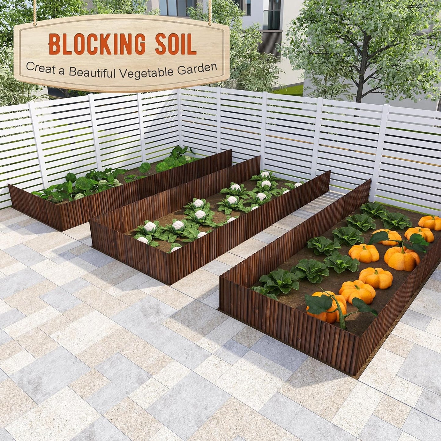 Garden Edging Border Wood Fence for Yard Patio Path Decorative Landscape Edging Flower Bed, 15.7" H-3pcs