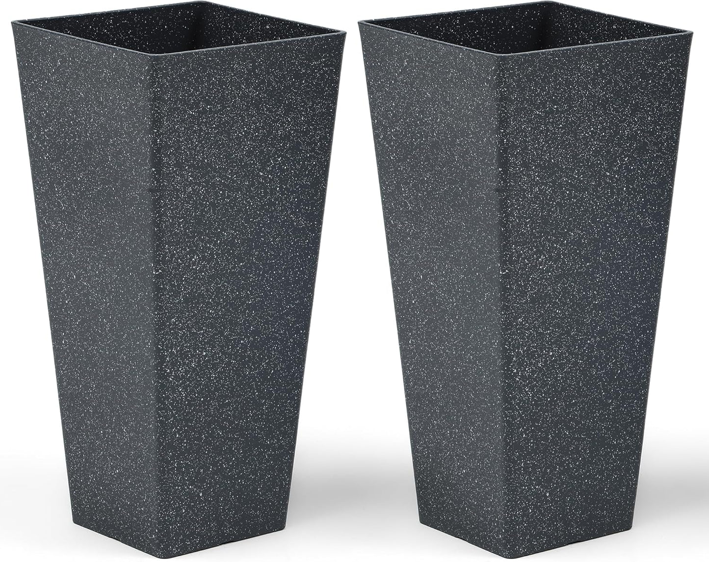 28" Tall V-Shaped Planters Set of 2, Oversized Plastic Flower Pots for Garden Patio Porch or Indoor Home Decor, Weather-Resistant Outdoor Planter Boxes, Hand-Painted Black Terrazzo-Look