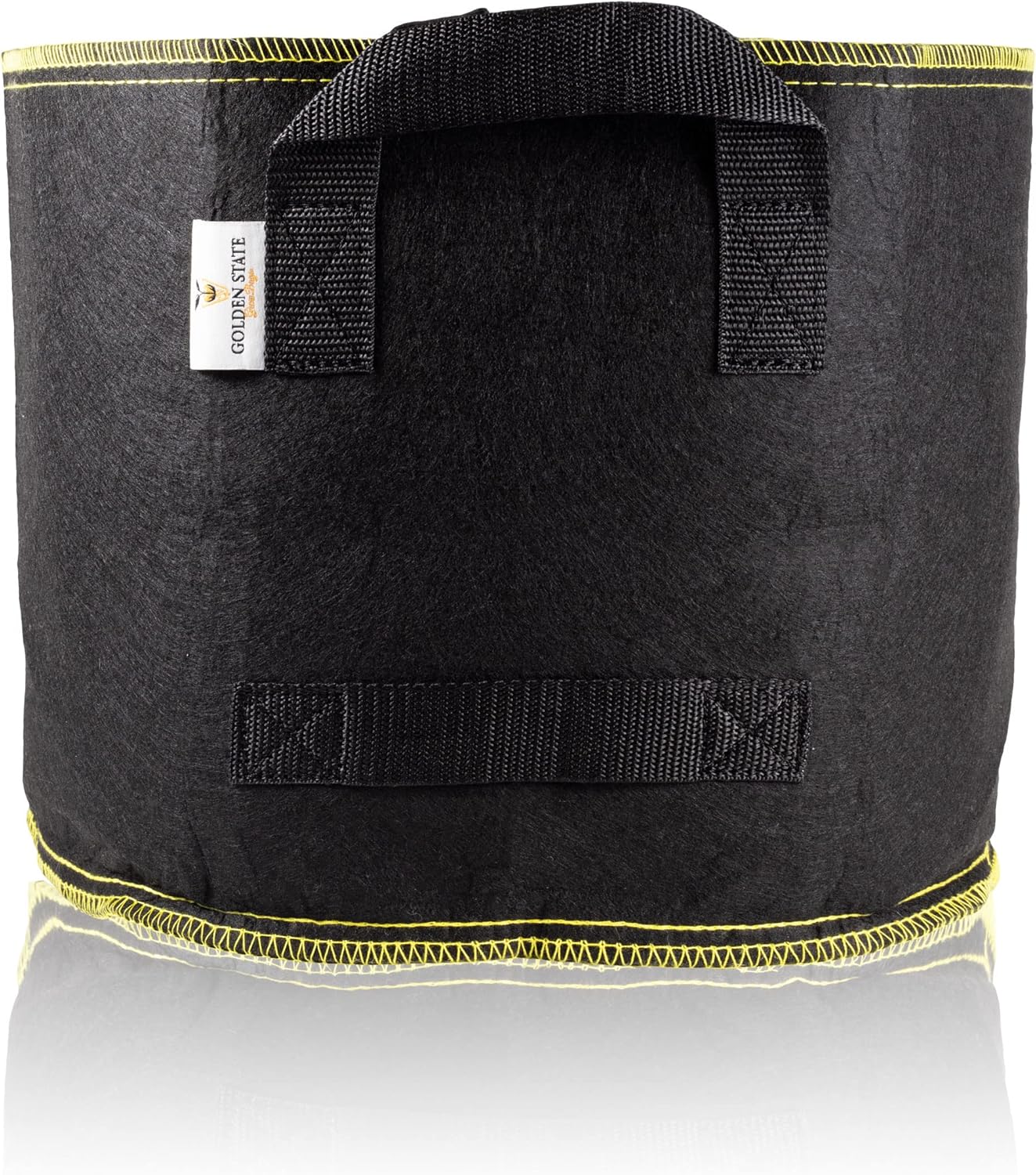 Grow Bags: 5-Pack (Size: 7 Gallon): 300gsm Black Felt Fabric w/Yellow Stitch, Biodegradable and eco-Friendly Material. (Handles + Dumping Handles-pat.Pend).