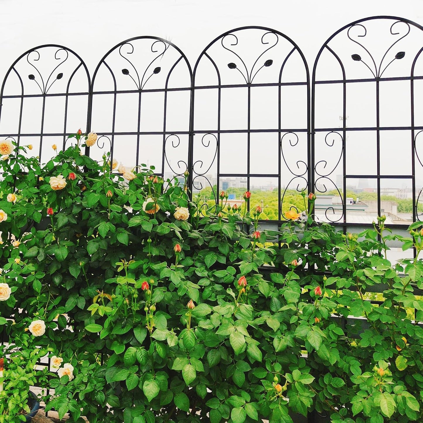 8 Pack Metal Garden Trellis for Climbing Plants, 86.7" Tall Rustproof Outdoor Trellis Panel with Vine Lines Design, Decorative Black Iron Plant Support for Vine, Rose, Flower, Garden Wall