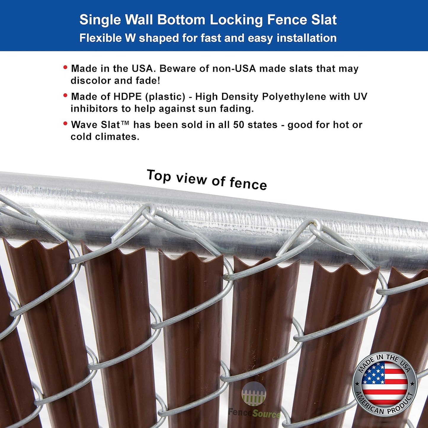 Wave Slat (9 Colors) Single Wall Bottom Locking Privacy Slat for 4', 5', 6', 7' and 8' Chain Link Fence (8 ft, Brown)