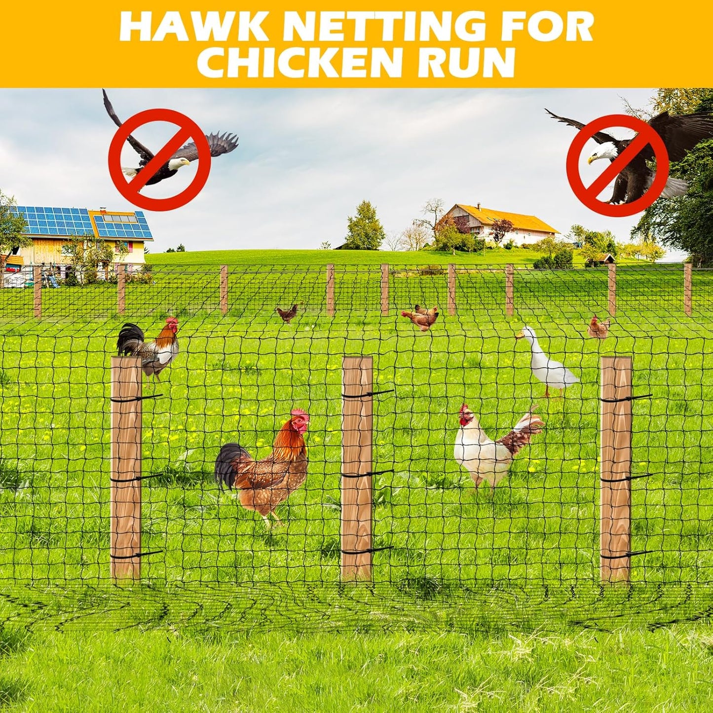 Bird Netting 50'x50' with 1" Square Mesh Bird Net Garden Nettings for Chicken Coop Roof, Poultry Netting Heavy Duty Nylon Net Aviary Nettings Deer Fence Hawk nets for Chicken Run