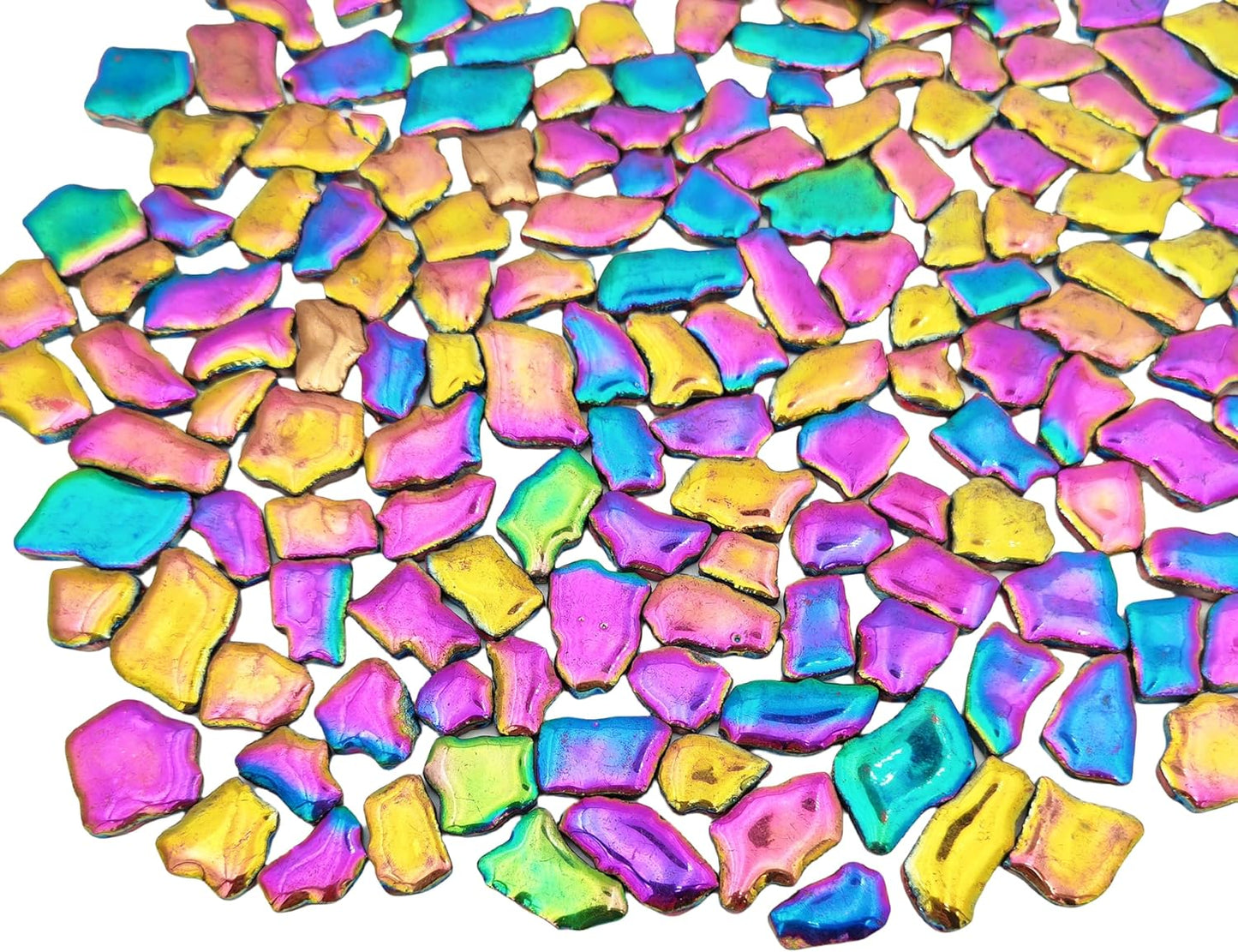 500g/1.1lb Random Color Irregular Ceramics Mosaic Tiles,DIY Making Creative Ceramic Mosaic Tiles for DIY Craft Plates Flowerpots Vases Cups Mosaic Making Supplies (Irregular Rainbow)