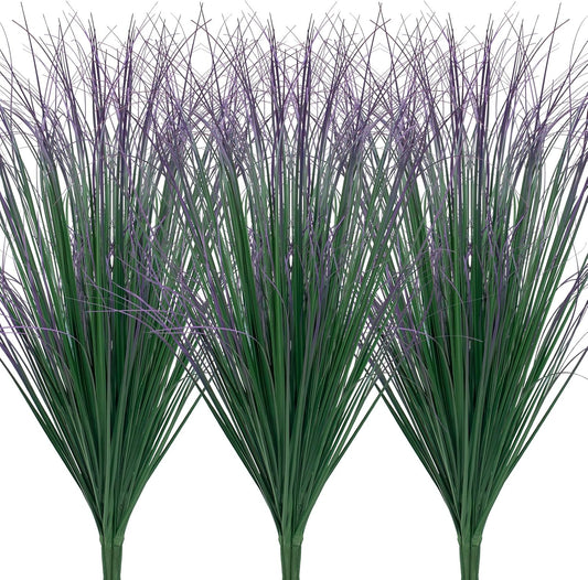 12Pcs Artificial Grass Plants, Faux Shrubs Wheat Grass, Artificial Tall Grass Fake Plants for Outdoor Decor,Artificial Greenery Stems Weed for Room Indoor Home Decor（Green Purple Tail）