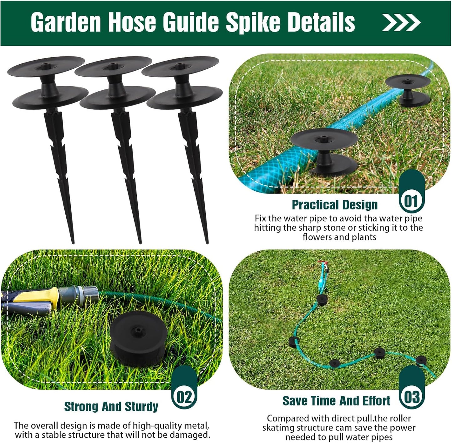2 PCS Garden Hose Guide Spike,Hose Guide Stake Heavy Duty Pure Metal Hose Roller Guide,Keep Flowering Hose Out of Flower Beds,Rustproof Coated Garden Hose Stake for Yard,Lawn Hose Roller Support