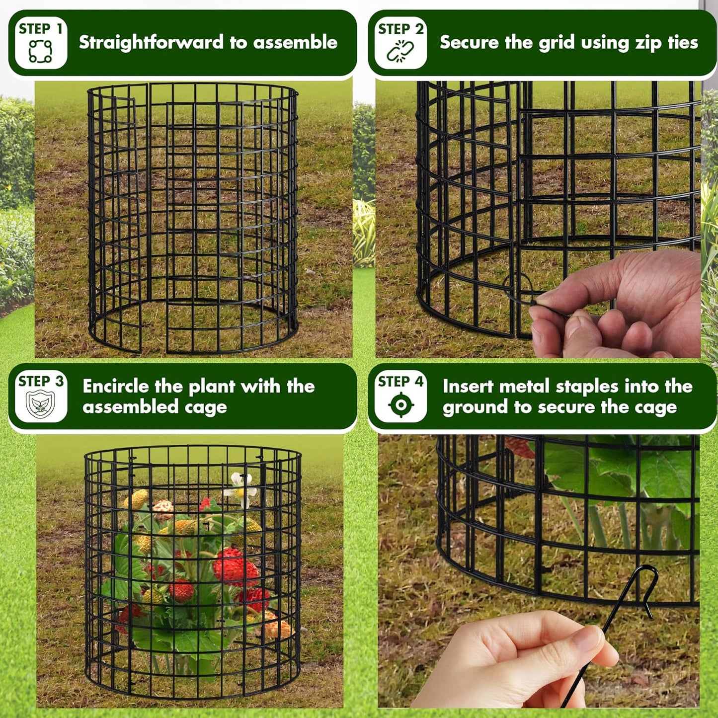 18pcs Plant Protectors from Animals, 6 Pack Metal Plant Cages to Keep Animals Out, 13.5'' Dia x 15'' H Garden Protection from Rabbits Chickens Ducks, Bunny Barricades for Garden