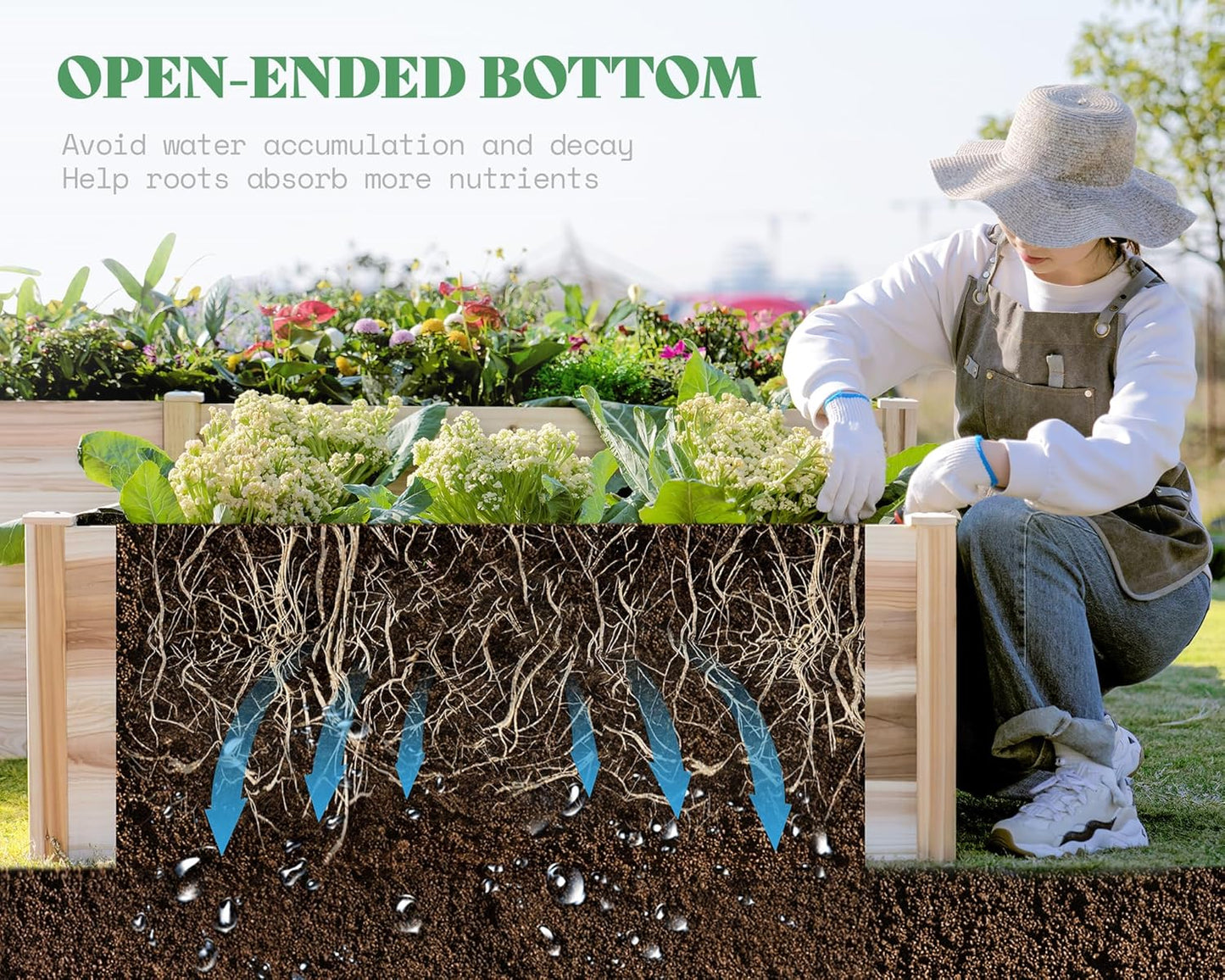 AMERLIFE 12x12x2 FT Wooden Raised Garden Bed, H-Shaped Planter Box with Double-Layer Design, 180 Cu. Ft Capacity for Outdoor Patio & Backyard