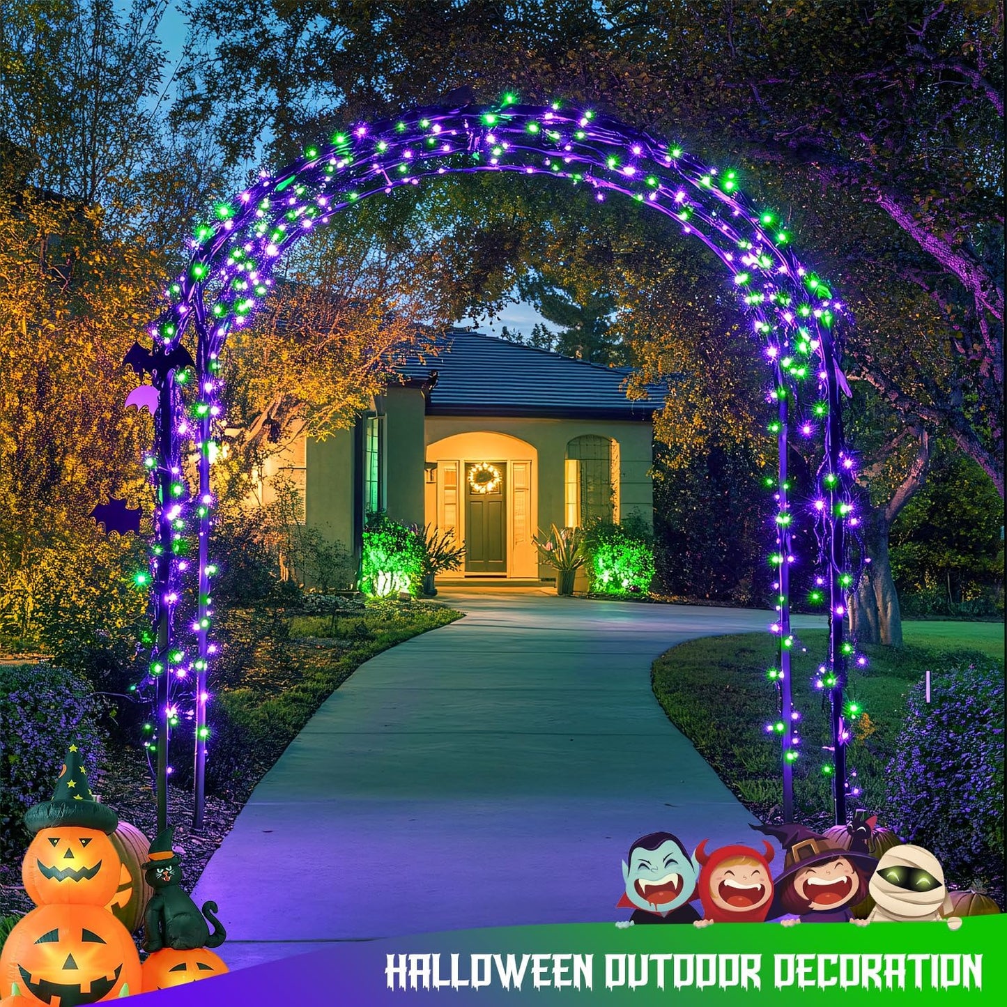 JMEXSUSS 2 Pack Purple and Green Halloween Lights, Total 400 LED 151FT Solar Halloween Lights Outdoor Waterproof, 8 Modes Solar Christmas String Light for Outside Tree Patio Decorations