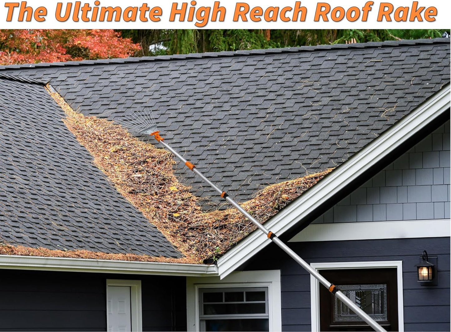 5-24 Telescoping Roof Rake 30 ft Reach // Collapsible Roof Rake for Leaves and Pine with Extension Pole // Roof Cleaning Tool for Gardening and Lawns // High Reach Adjustable Metal Leaf Raker