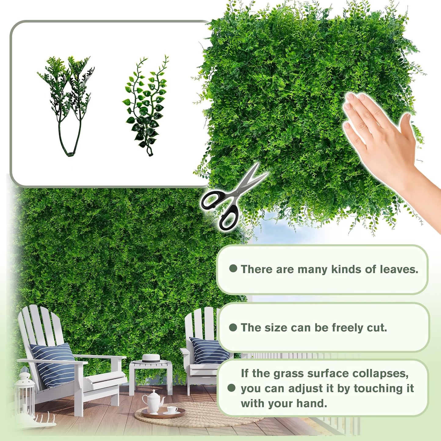 Greenery Faux Grass Wall Backdrop 60"x128" (53.5 SQFT) UV-Anti Artificial Green Boxwood Panel for Patio Balcony Privacy & Ivy Fence Covering Privacy, Garden, Backyard Wall Backdrop Decor