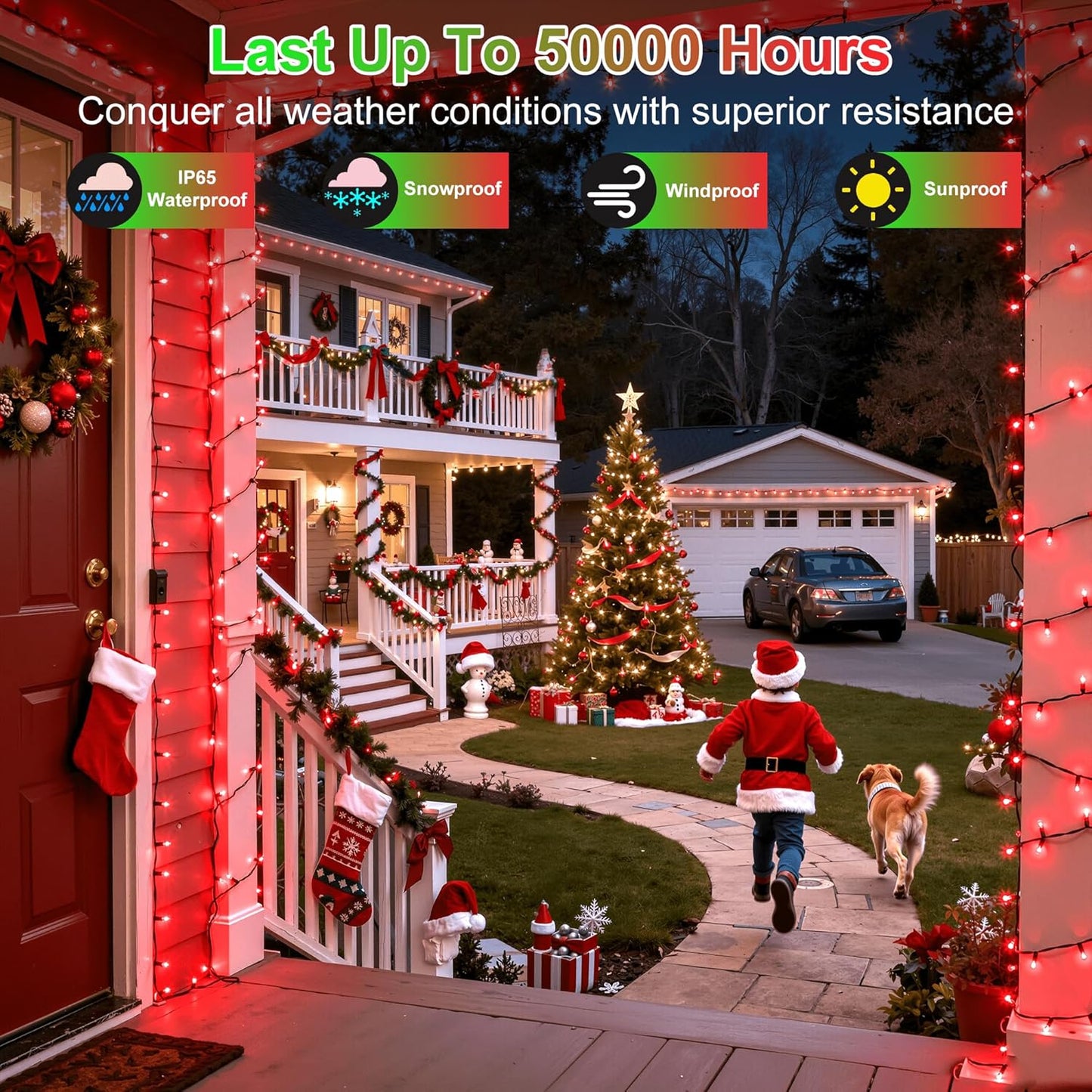 750LED Christmas Lights Outdoor Use, 240ft 12 Modes Red LED String Lights with Timer Dimmable, Waterproof Christmas Tree Lights for Xmas Patio Yard Fence Balcony Garden Party Decor Red