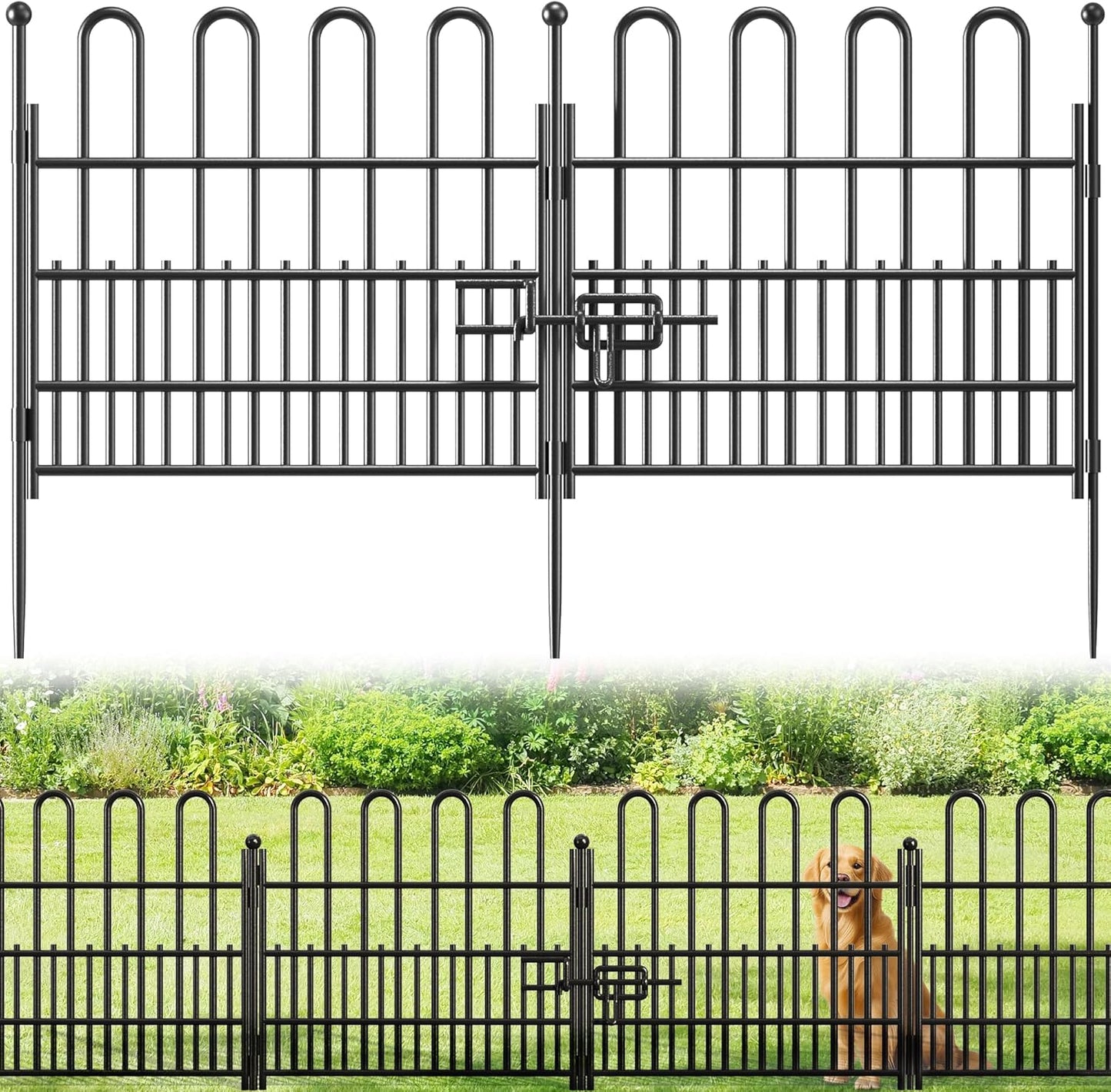 5 Panels Garden Fence with Latch Gate, 24.01in (H) X 10.04ft(L) Animal Barrier Fence with 1in Gaps for Rabits, Dog Fencing Outdoor for Yard, Flower Beds, Patios, Vegetable Patches