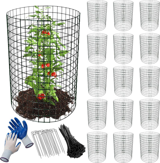 16pcs Plant Protectors from Animals, 16"x 12" Wire Plant Protector, Wire Cages for Plants with Stakes and Cable Ties, Metal Plant Cages for Plants, Vegetables, Flowers