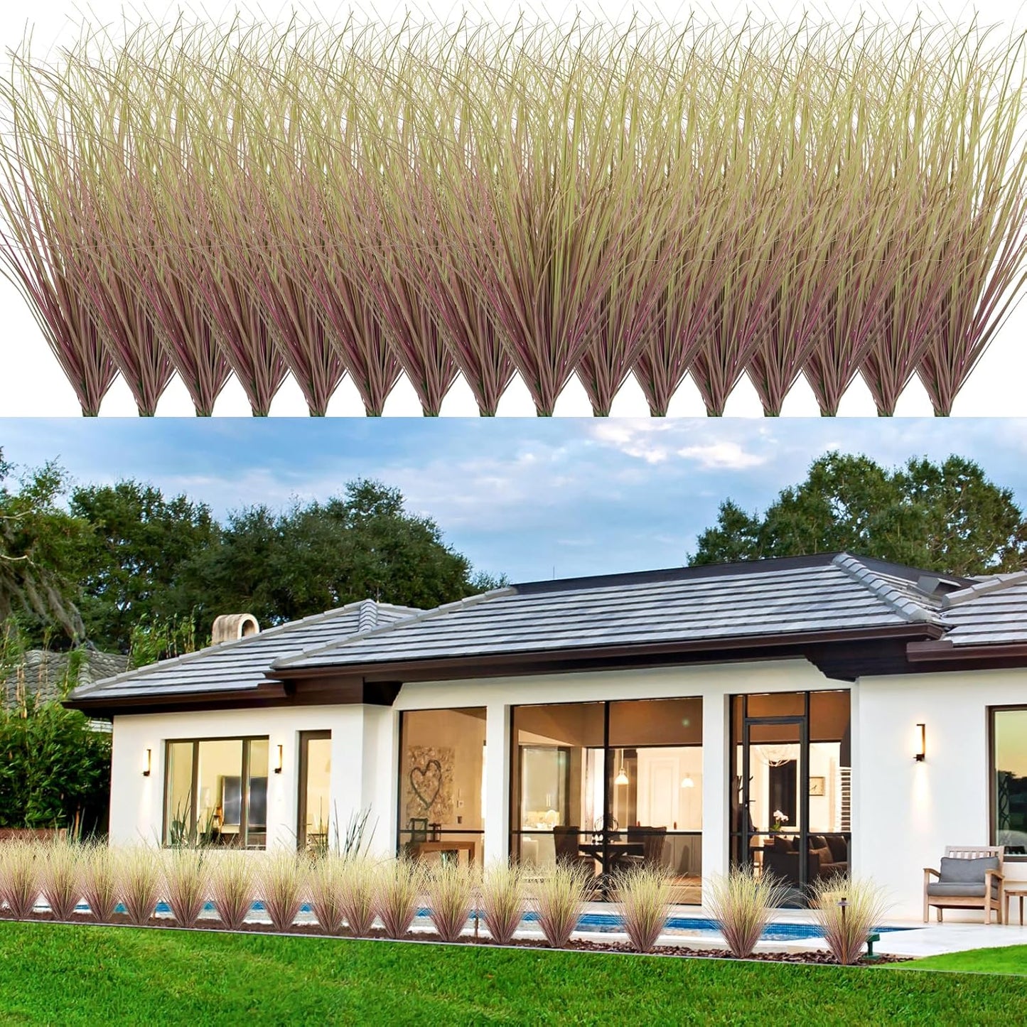 48Pcs Artificial Grass Plants, Faux Shrubs Wheat Grass, Artificial Tall Grass Fake Plants for Outdoor Decor,Artificial Greenery Stems Weed for Room Indoor Home Decor（Light Purple）