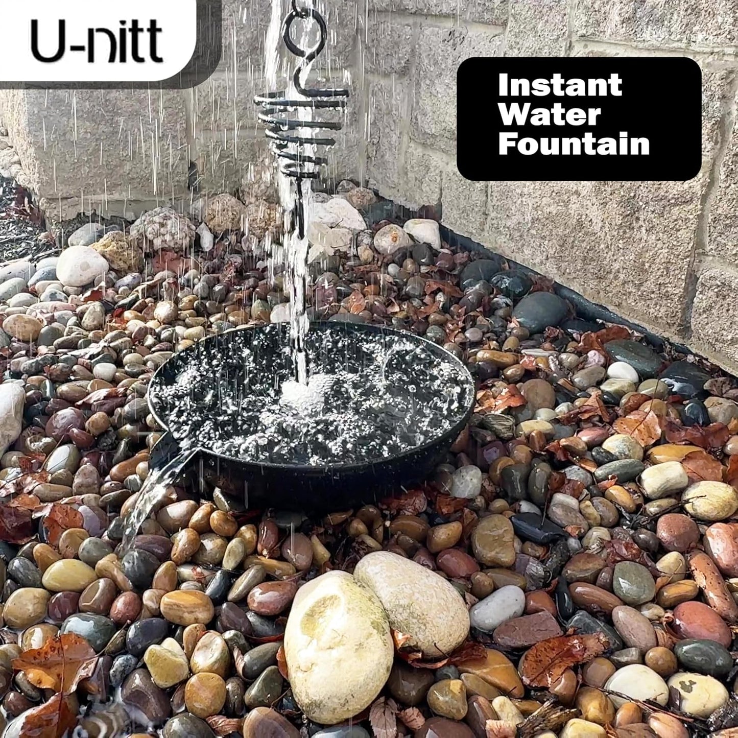 12" Spill Bowl Catch Basin for Rain Chain Anchoring & Stake | Rainwater Collection for Roof Gutter Downspout | Good For Water Fountain & Birdbath | Black | Works with Rainchain | Handles Heavy Rain