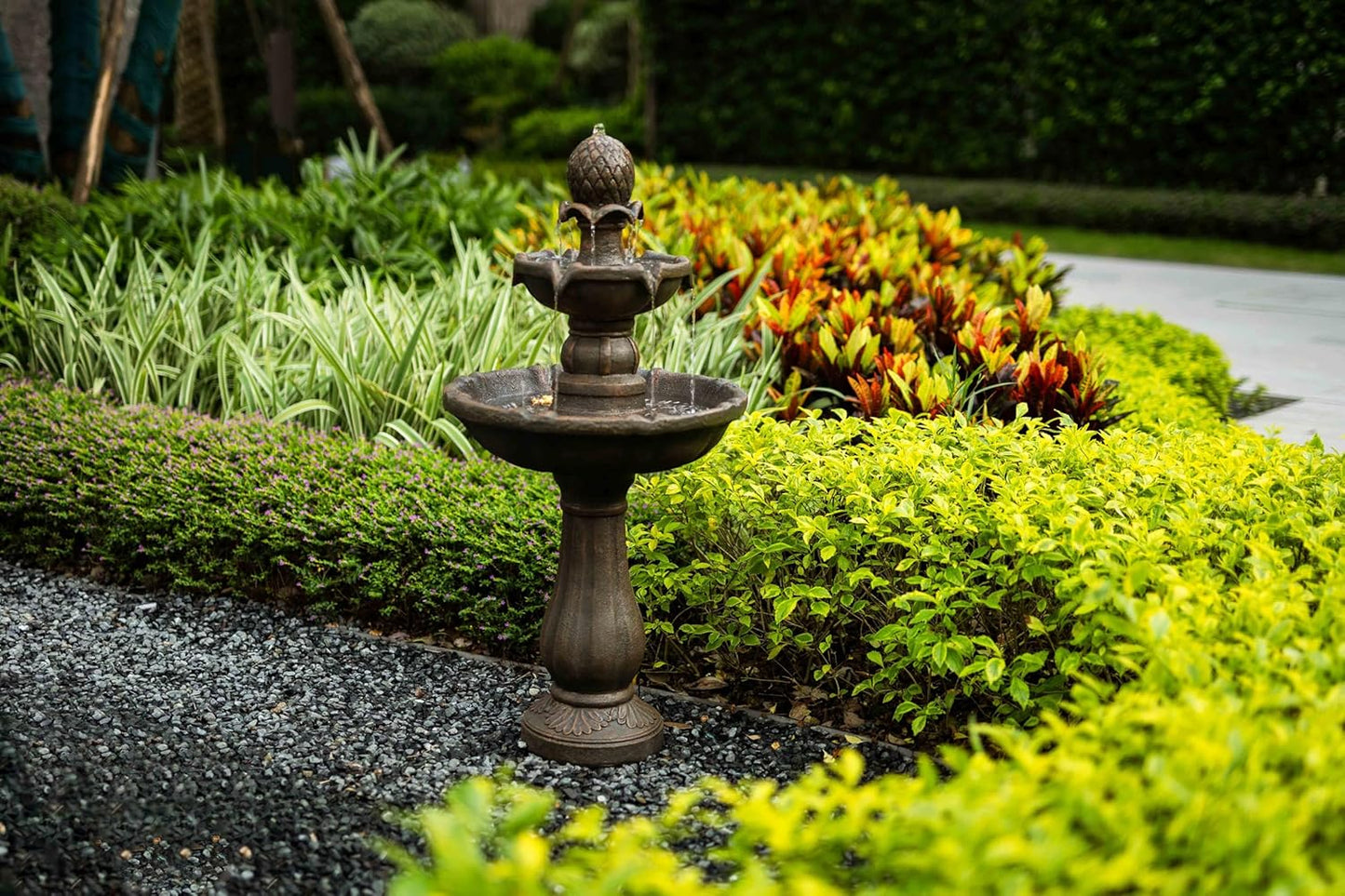 3 Tiered Outdoor Water Fountains –42.2 in. Tall, Like Stone Bird Bath for Outside, Elegant Waterfall Feature for Garden, Yard, Patio, Home Decor (Bronze Color)