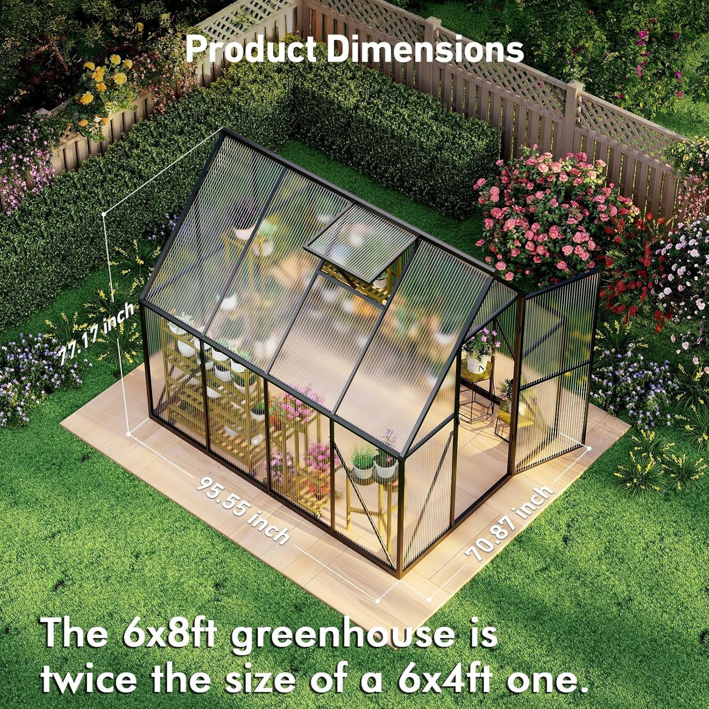 6x8FT Outdoor Greenhouse, Polycarbonate Green House, Small Walk-in Greenhouse with Vented Roof Window, Windproof Aluminum Frame with Quick-Installation Structure, Suitable for Gardening