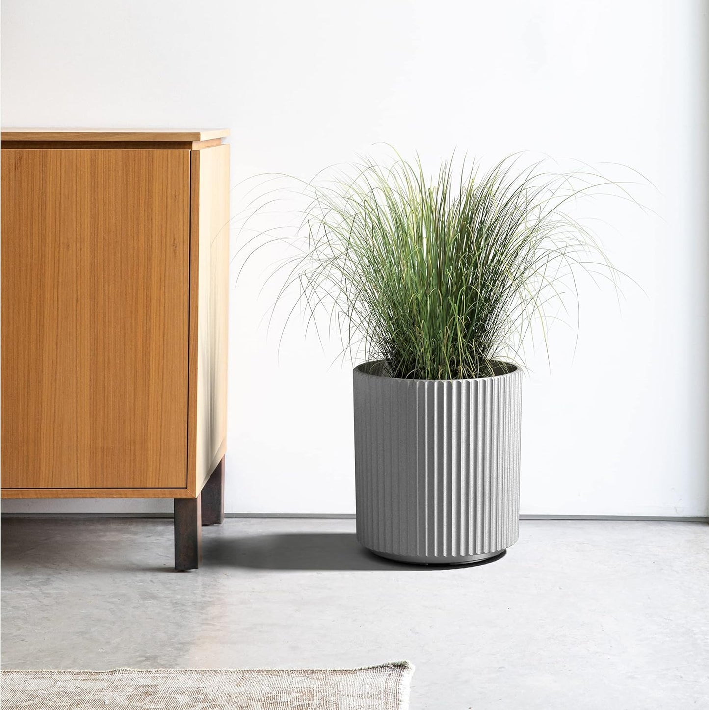 Veradek Demi Series Round Planter for Porch, Patio, Backyard | Durable Plastic-Concrete Material | Modern Décor for Tall Plants, Flowers