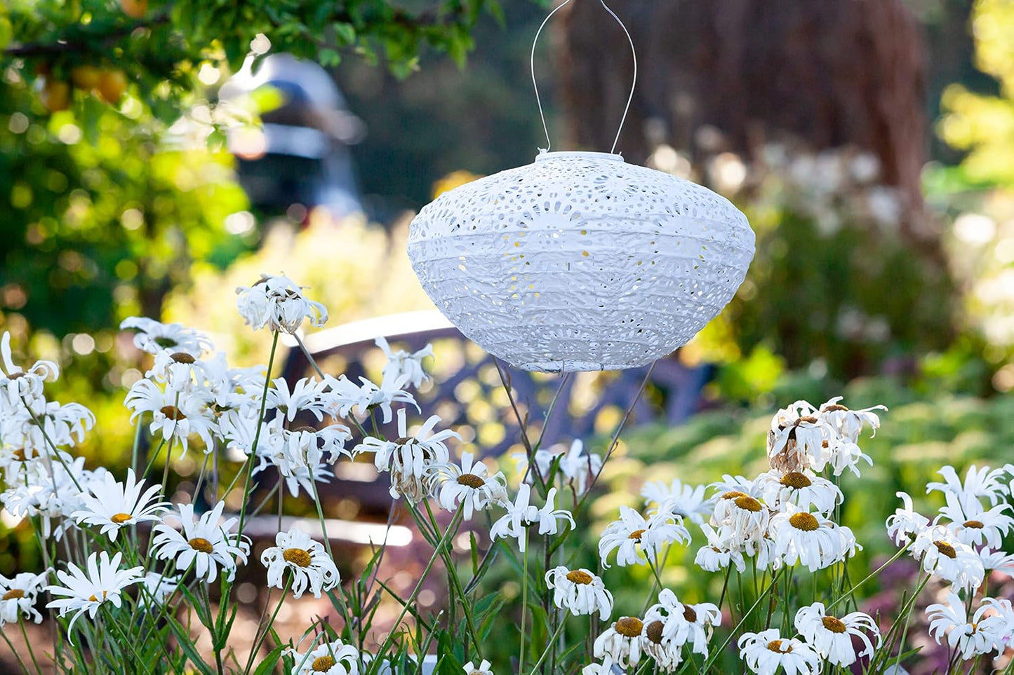 Allsop Soji Stella - Crown Chantilly Lace - 13" Outdoor Solar Latern - White