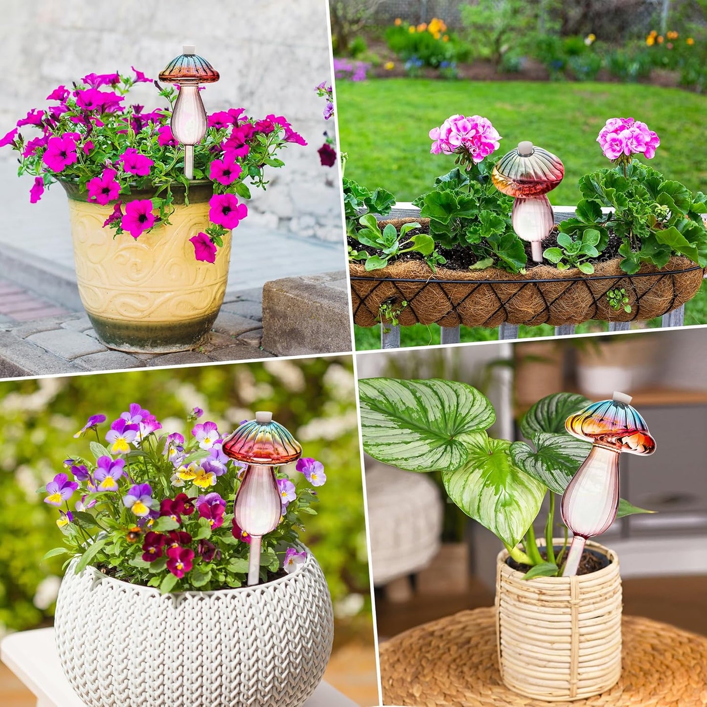 Plant Watering Globes Mushroom, Rainbow Gradient Color Plant Watering Devices, Self Watering Planter Insert, Self Watering Globes - Watering Bulbs for Indoor Plants for Travel Vacation (2 PCS)