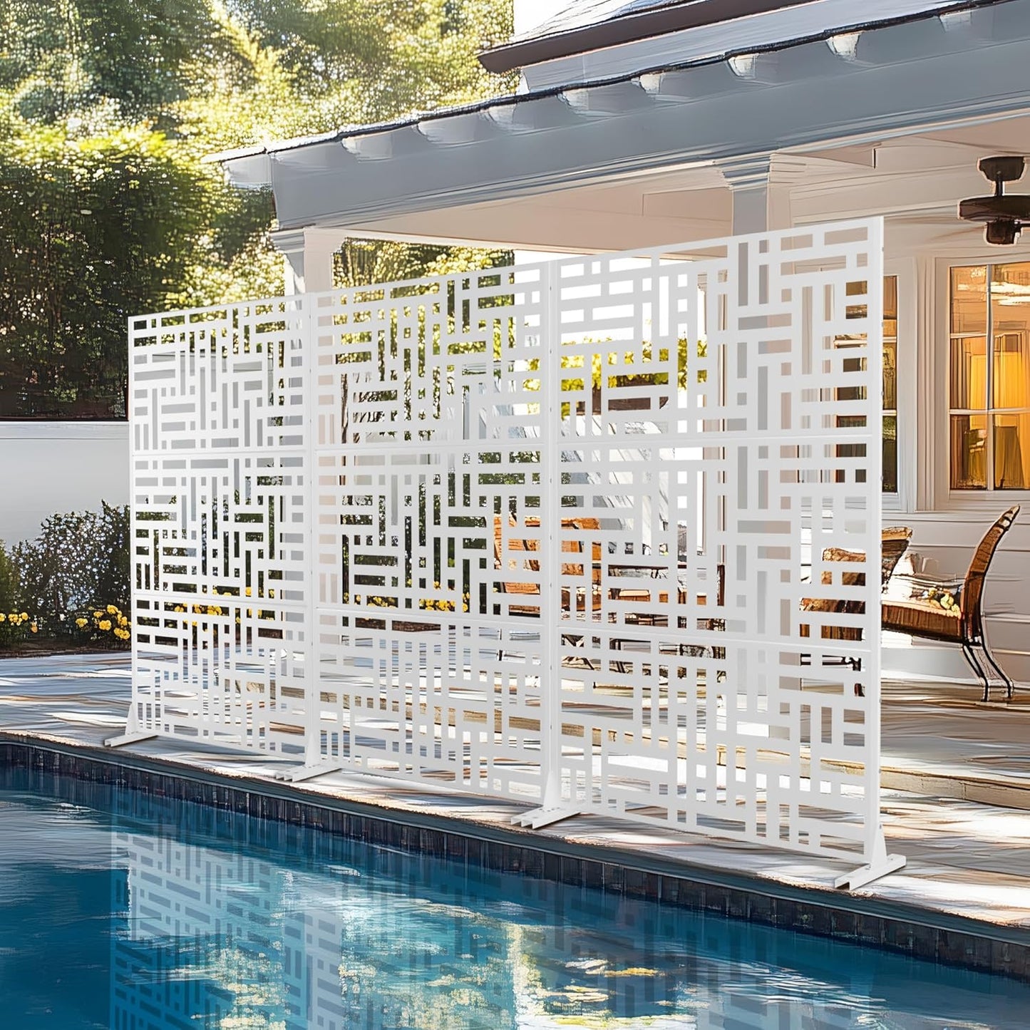 72" H×47" W Metal Privacy Screen Outdoor Privacy Screen Freestanding, Outdoor Privacy Screens and Panels for Patio Lawn Deck(Consists of 3 Panels)