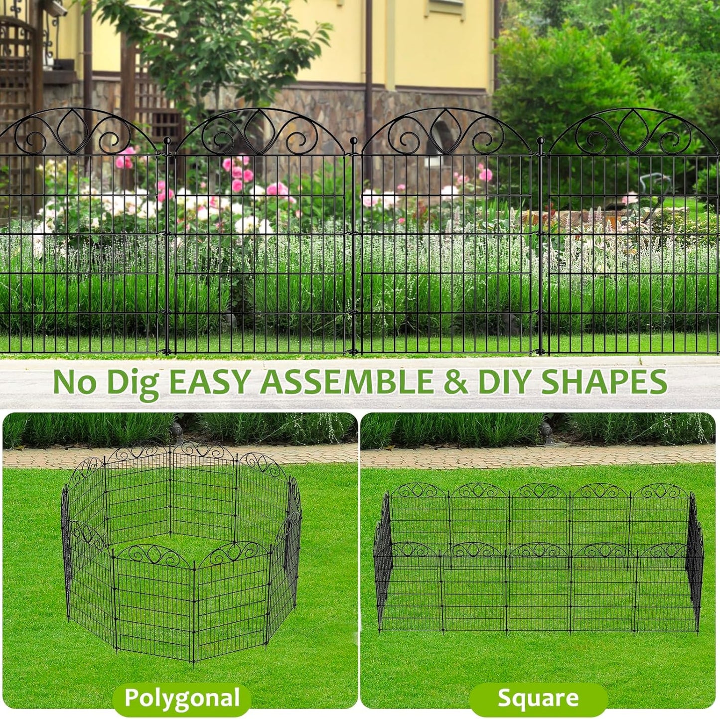8 Panels No Dig Tall Garden Fence Panel – 48" H X 21' L Rustproof Metal Dog Fence Outdoor for Yard, Decorative Animal Barrier Fence for Pet, Garden Border, Patio, Flower Beds| Temporary Fencing