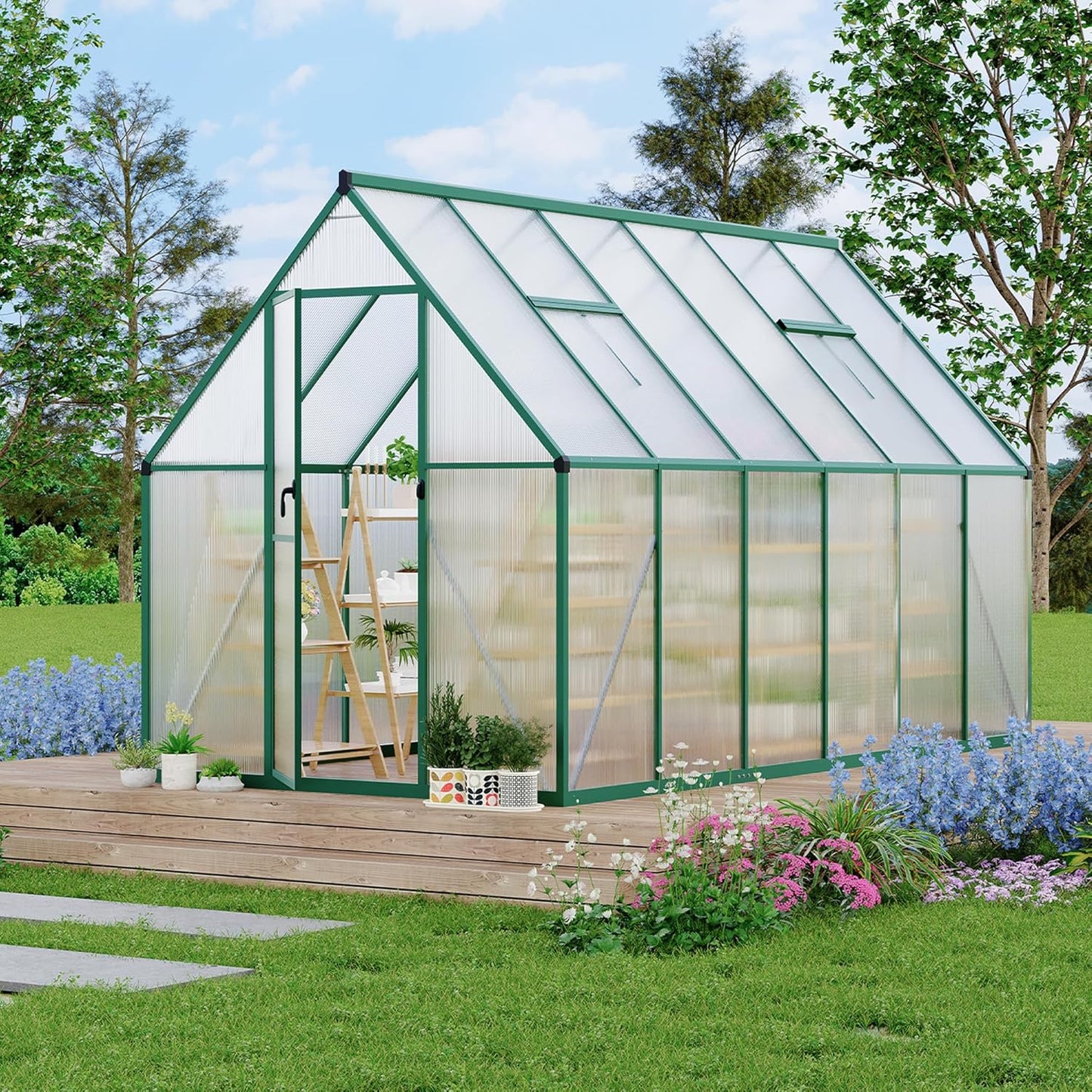 6'X11' Aluminum-Framed Polycarbonate Greenhouse, Heavy Duty Polycarbonate Greenhouse with Quick Setup Structure and Roof Vent, Large Enhanced Aluminum Greenhouses Kit for Outdoors