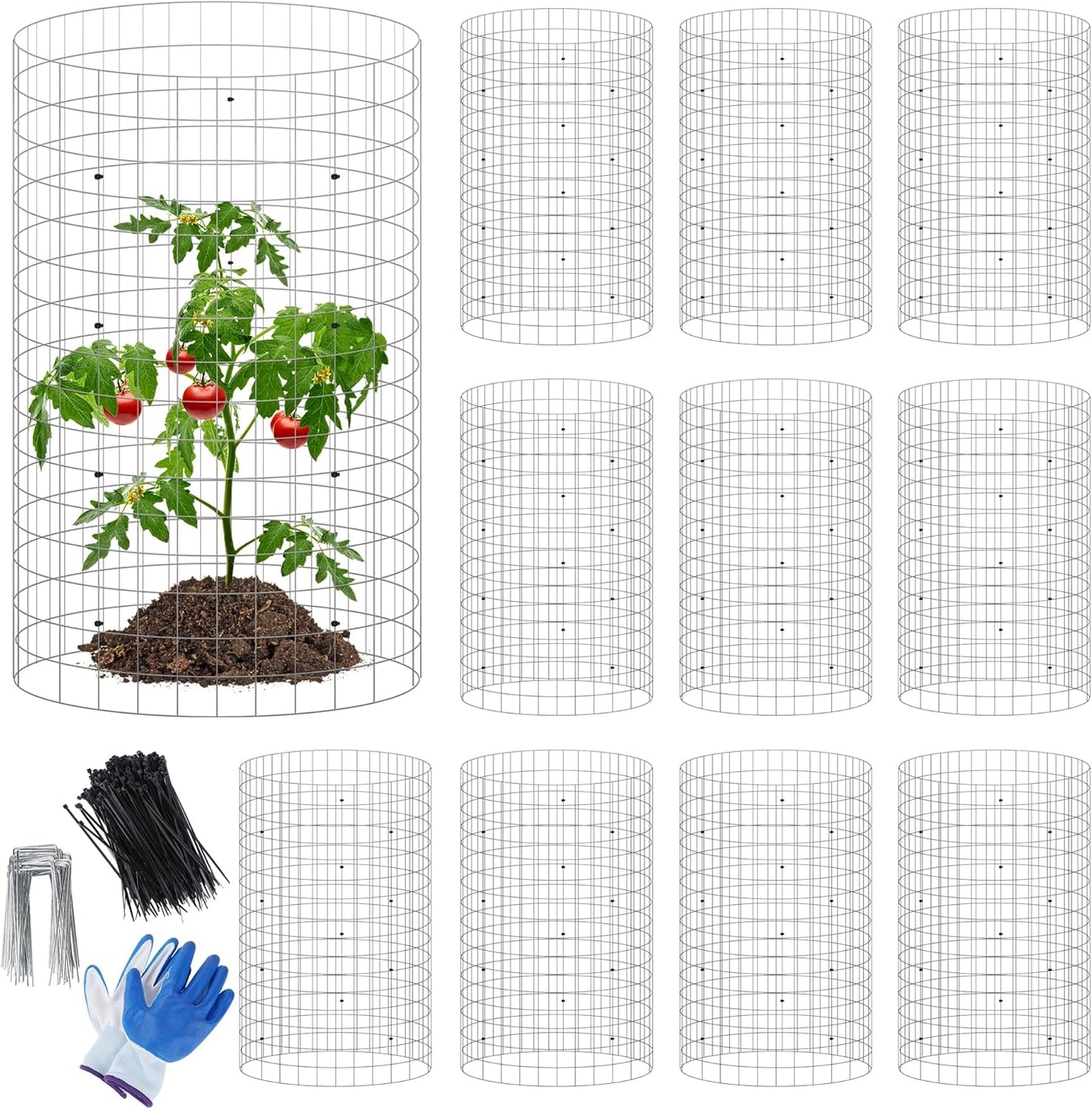 winemana 12 Set Garden Plant Protector Cage, 16x12 in Metal Wire Protectors for Plants, Protection Cages with Stakes & Nylon Ties, Animals Barrier to Keep Rabbit & Chicken Away from Flower Vegetables