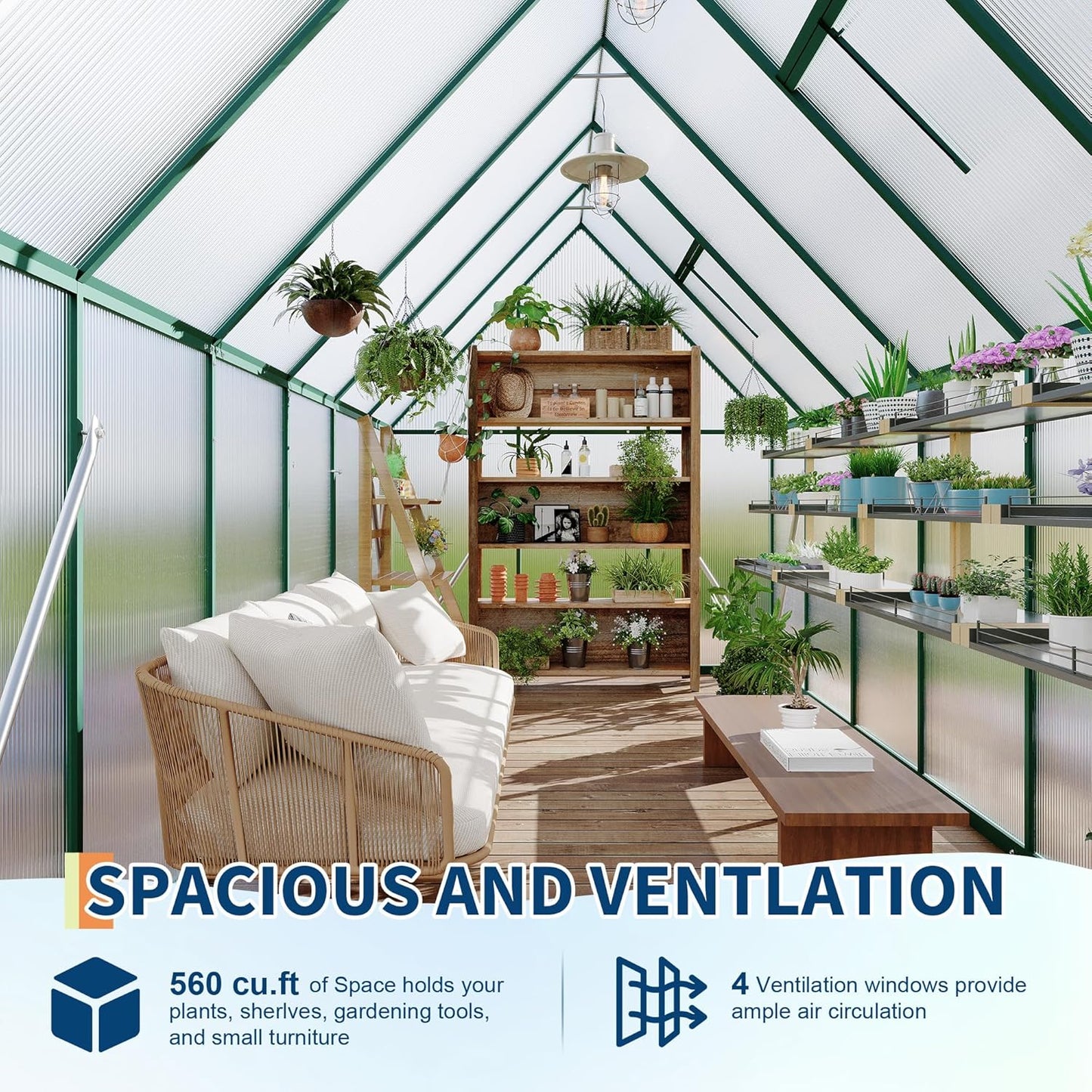 6'X11' Aluminum-Framed Polycarbonate Greenhouse, Heavy Duty Polycarbonate Greenhouse with Quick Setup Structure and Roof Vent, Large Enhanced Aluminum Greenhouses Kit for Outdoors