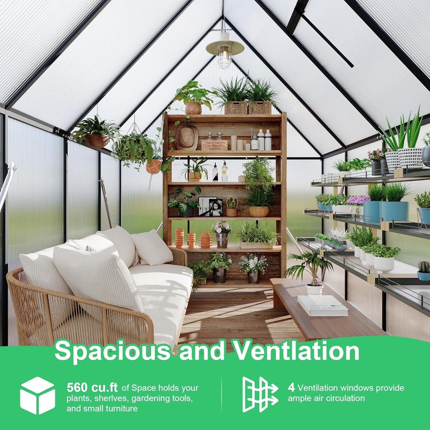 6'x7' Aluminum-Framed Polycarbonate Greenhouse, Heavy Duty Polycarbonate Greenhouse with Quick Setup Structure and Roof Vent, Large Enhanced Aluminum Green House Kit for Outdoors