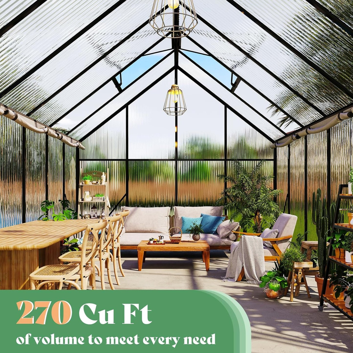 Amerlife 6x8x6.3 FT Ft Polycarbonate Greenhouse for Outdoors, Walk-in Design with Aluminum Frame, 2 Windows and Swing Door, Heavy-Duty Greenhouse Construction for Garden, Black