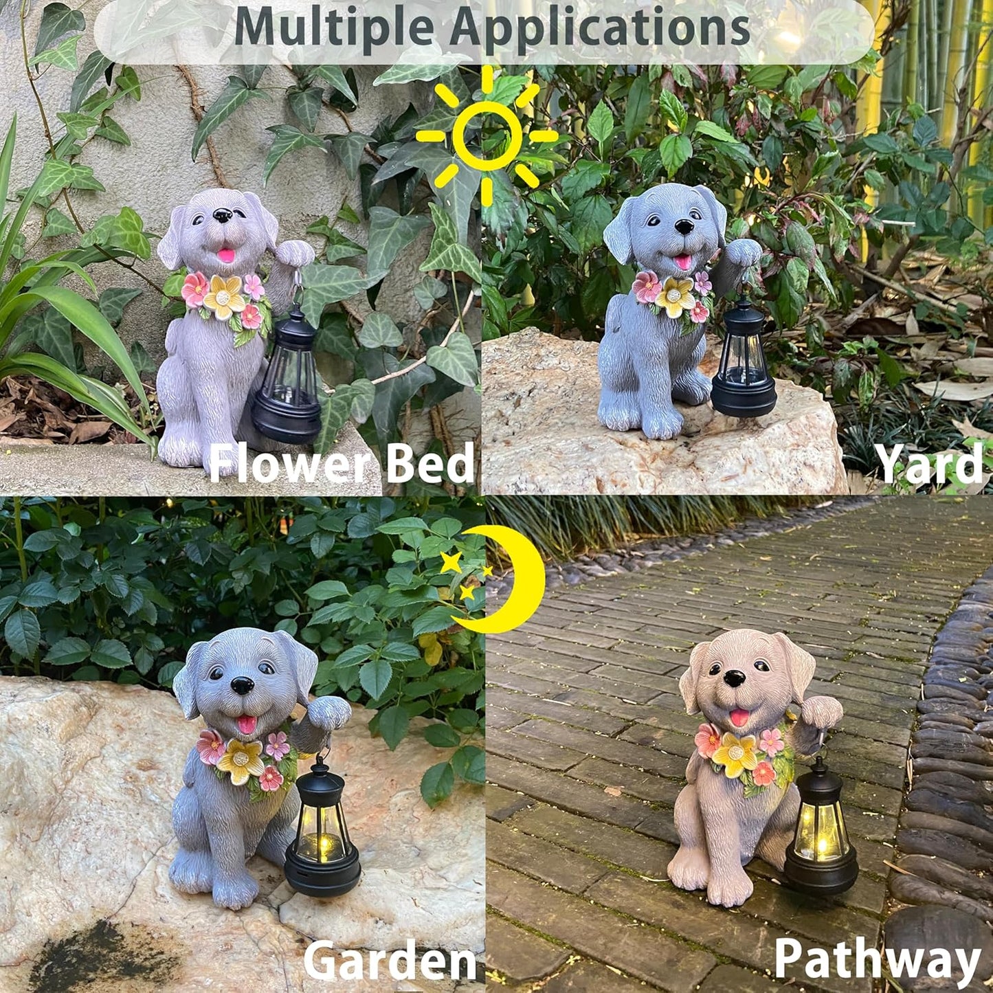 Solar Dog Statue for Garden, Dogs Solar Light with Lantern, Outdoor Cute Dog Statues for Yard, Lawn, Patio Decoration, Birthday, Housewarming, Gardening Gifts for Women