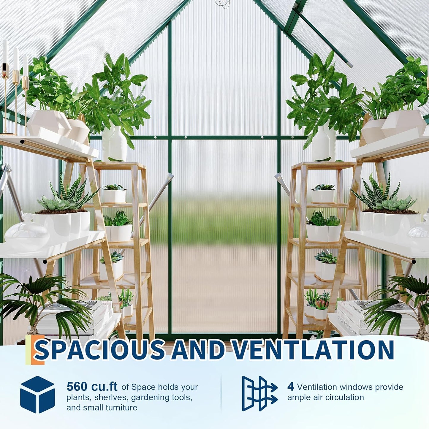 6'X4' Aluminum-Framed Polycarbonate Greenhouse, Heavy Duty Polycarbonate Greenhouse with Quick Setup Structure and Roof Vent, Large Enhanced Aluminum Greenhouses Kit for Outdoors