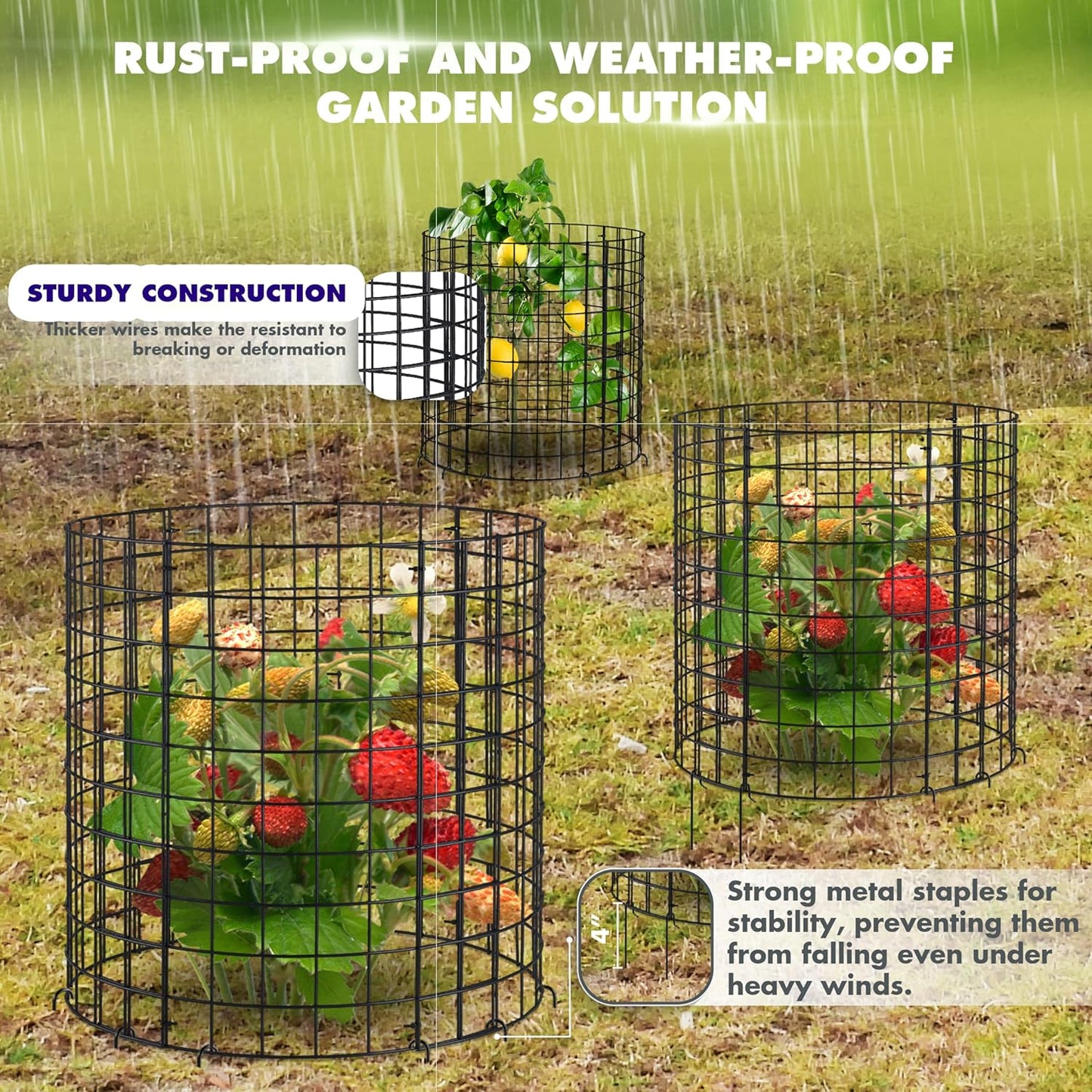 18pcs Plant Protectors from Animals, 6 Pack Metal Plant Cages to Keep Animals Out, 13.5'' Dia x 15'' H Garden Protection from Rabbits Chickens Ducks, Bunny Barricades for Garden