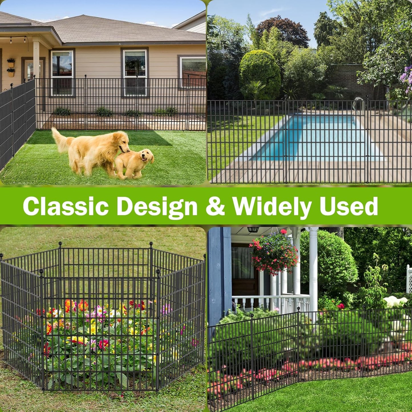5 Panels No Dig Decorative Outdoor Garden Fence with Gate for Yard, 40 in(H) X 11.8 ft(L) Animal Barrier Fencing Rustproof Metal Wire Panel Border for Dog, Rabbits, and Patio Temporary Ground Stakes