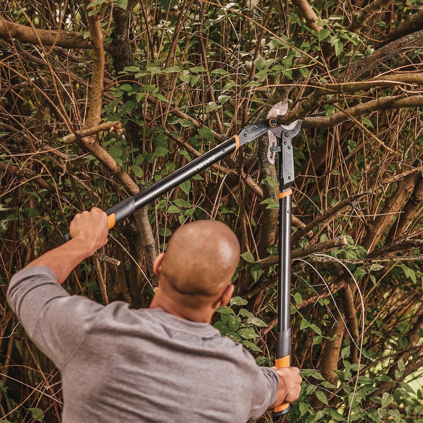 Fiskars Ratchet Drive Anvil Lopper 32 Inch Heavy Duty Tree Trimmer, 2 inch Cut Capacity, Riveted Handles for Easy Squeeze Cutting Power