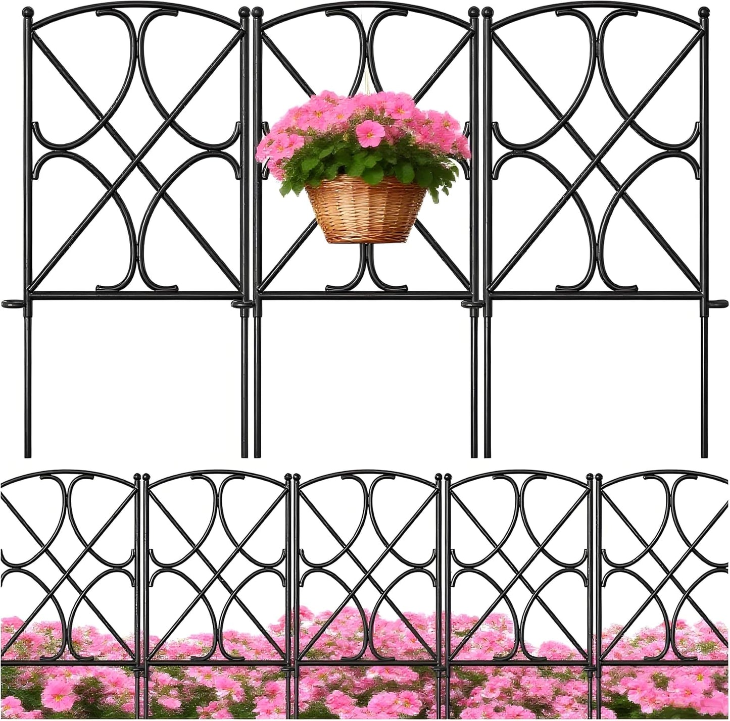 AMAGABELI GARDEN & HOME 10 Panels 24in(H)×10ft(L) Decorative Garden Fences and Borders for Dogs Rustproof Metal No Dig Fence Panels Garden Edging Border for Animal Barrier Flower Beds Yard Patio