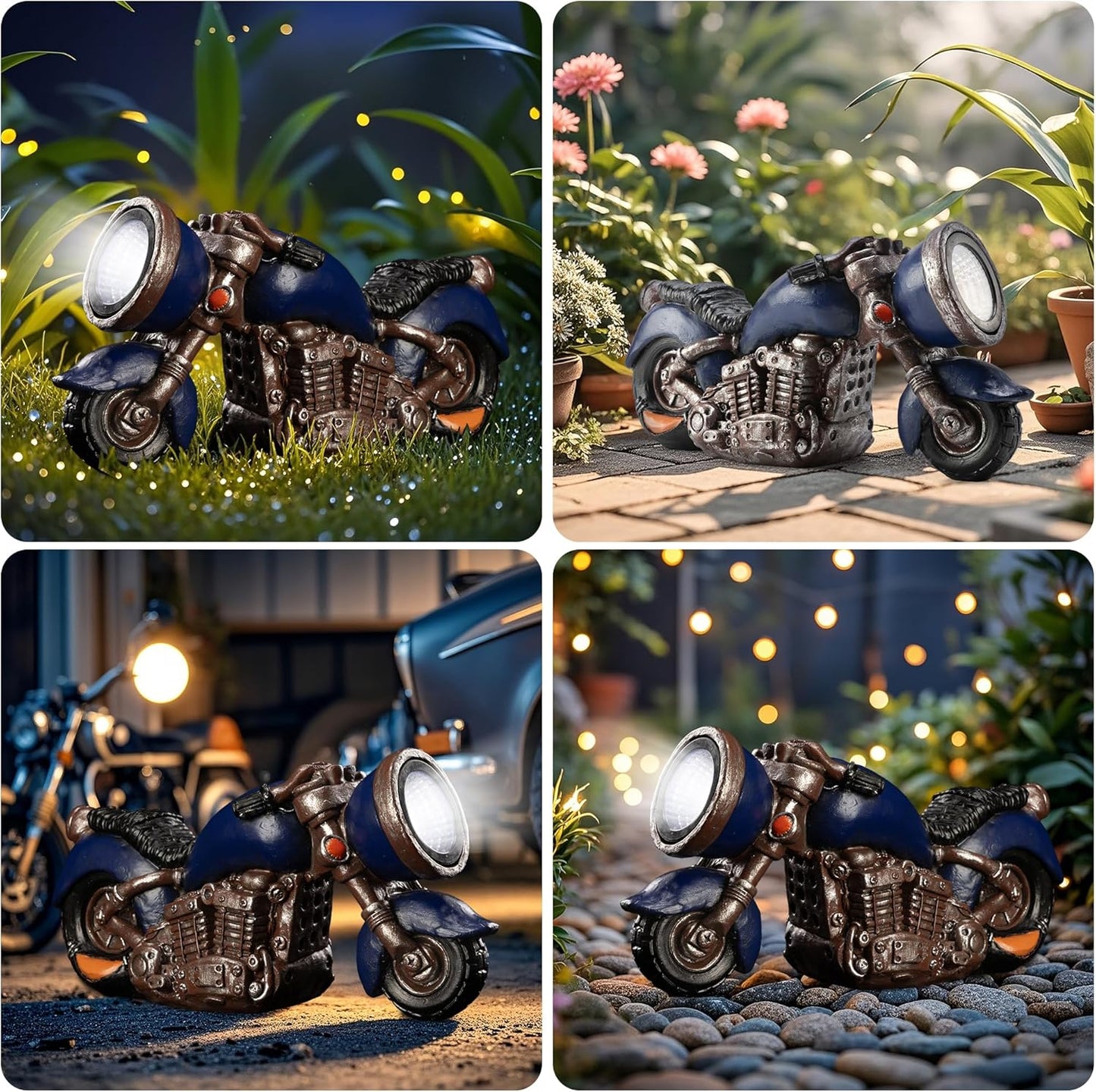 Solar Outdoor Garden Motorcycle Statue, Resin Motorcycle Sculpture with LED Lights, Ideal for Garden, Courtyard and Lawn Decoration, Housewarming and Birthday Gift