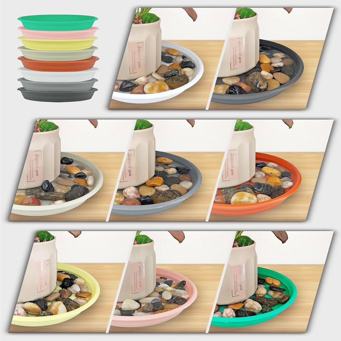 12Pcs Colourful Plant Saucer, 6 8 10 Inch Durable Plastic Plant Tray, Round Plant Pot Saucers, Drip Tray for Indoor and Outdoor Garden, Dark Gray