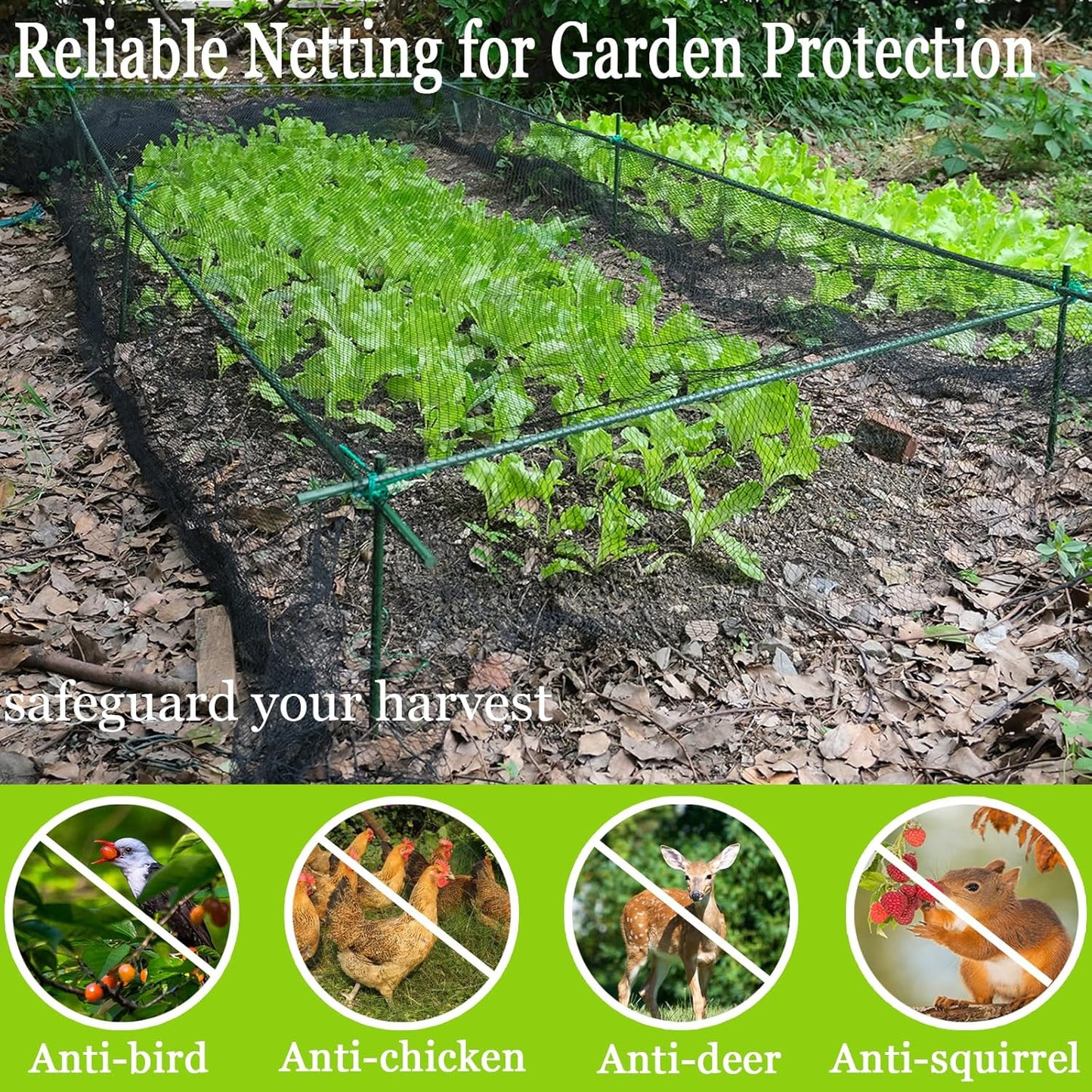 Meanchen Bird Netting for Garden 25x25Ft, 1/2" Mesh Garden Netting,Heavy Duty Deer Netting,Protect Vegetable Plants and Fruit Trees,Garden Mesh Fence for Blueberry Bushes.