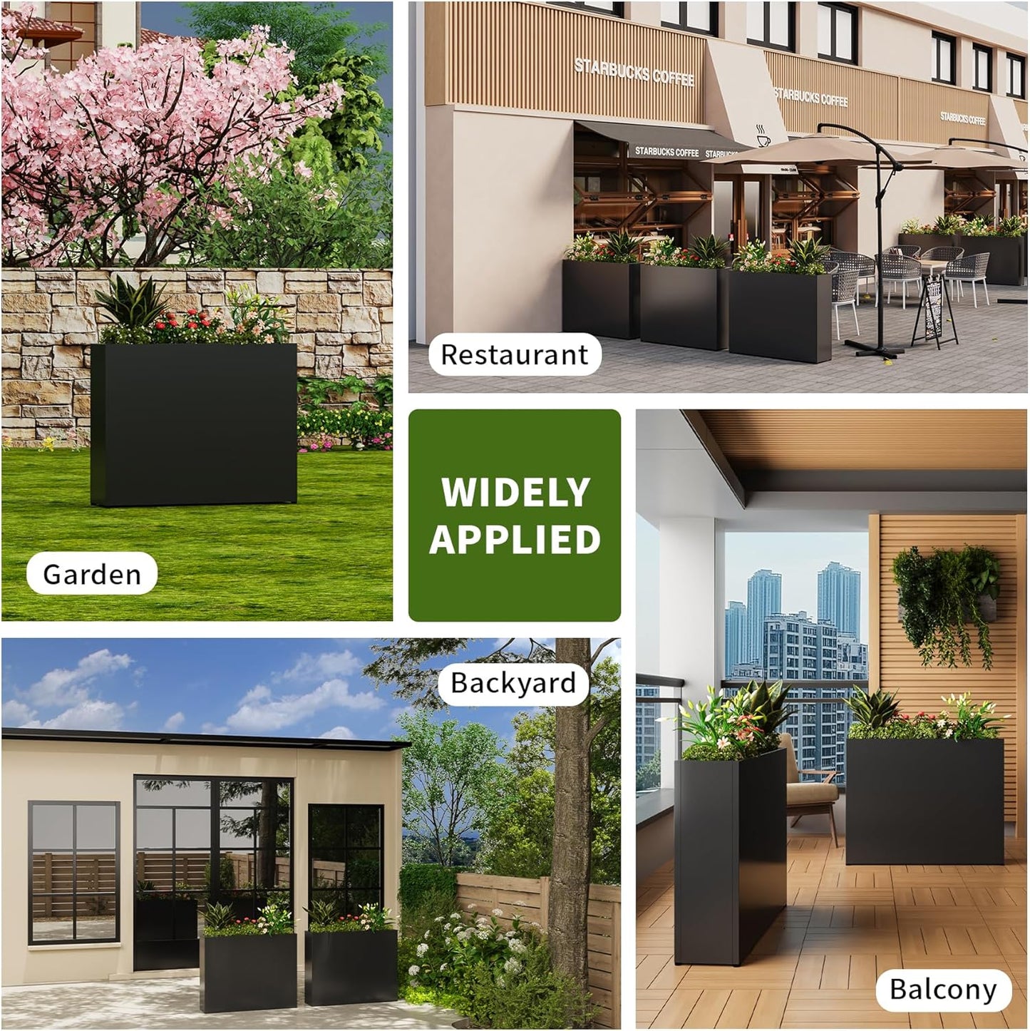 38" L x 10" W x 30" H Black Planter Box - Thickened Galvanized Steel with Weather-Resistant Coating, Heavy-Duty Raised Garden Bed for Outdoor Plants, Easy Assembly & Adjustable Feet