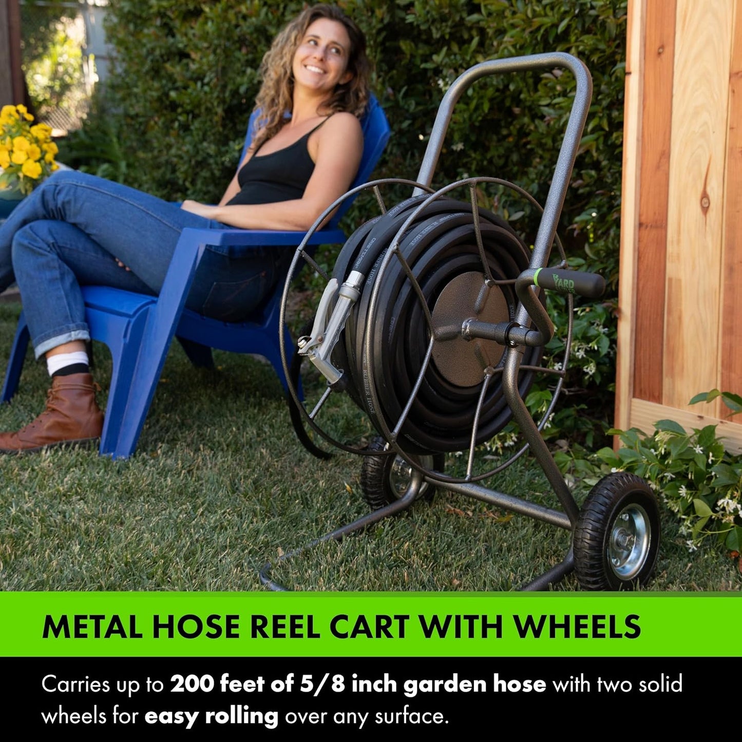 Yard Butler Hose Reel Cart with Wheels Heavy Duty 200 Foot Metal Hose Reel Suitable for Gardens, Lawns and Outdoor - IHT-2EZ
