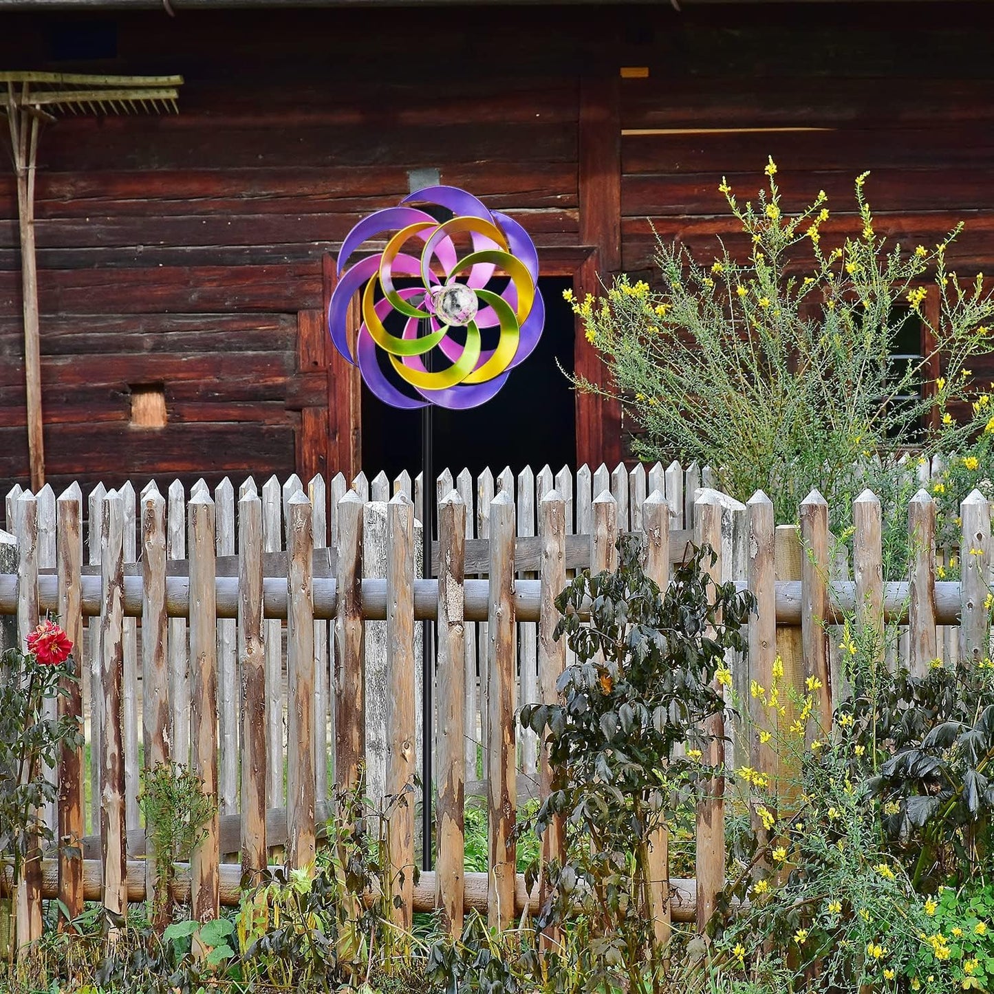 57 Inch Solar Wind Spinners with Metal Garden Stake, Outdoor Wind Catcher with Solar Powered Glass Ball for Yard Patio Lawn Garden Decorations