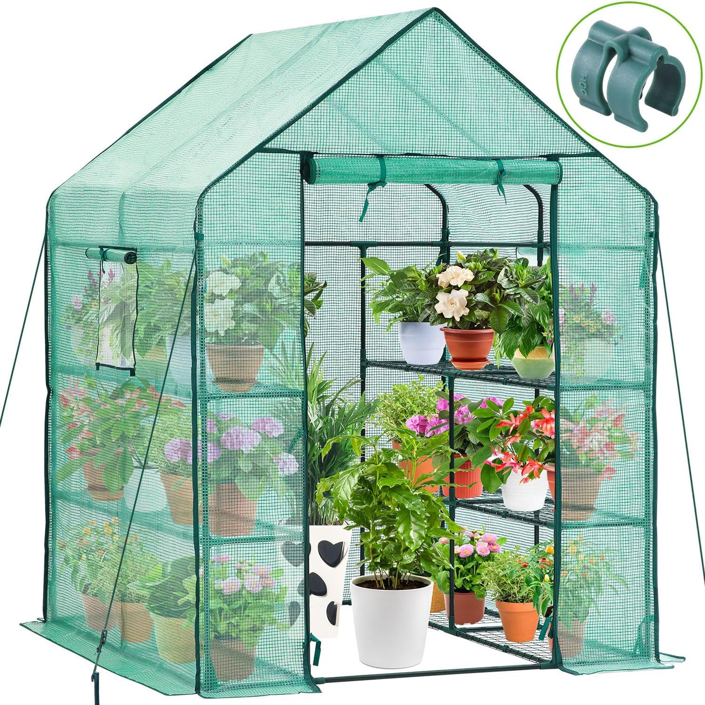 Ohuhu Greenhouse for Outdoors with Screen Windows, 57 x 57 x 76'' Walk in Plant Greenhouses Heavy Duty with Durable PE Cover, 3 Tiers 12 Shelves Stands Plastic Portable Green House with Shelf Clips