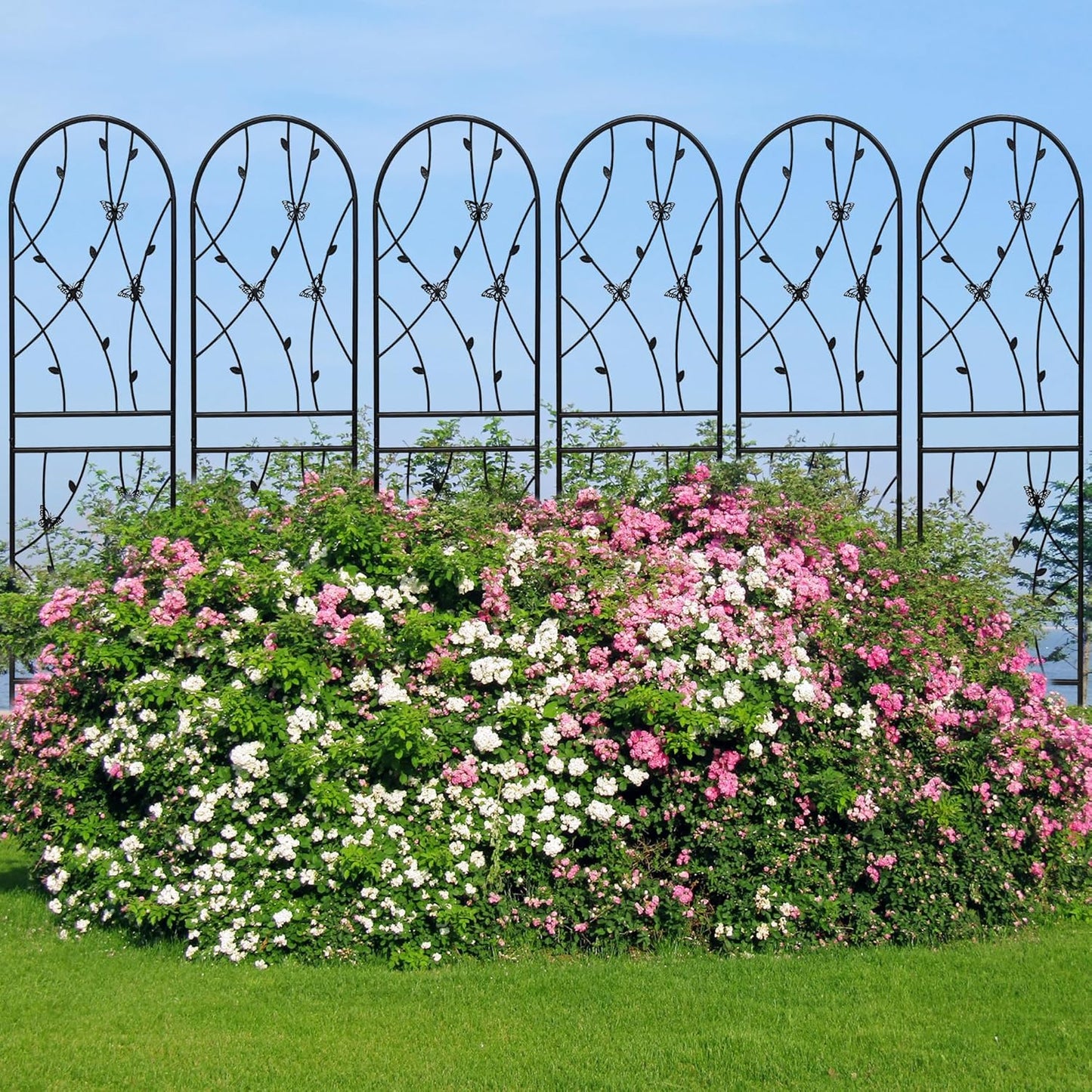 6 Pack Metal Garden Trellis 6FT Outdoor Garden Fence Rustproof Trellis for Climbing Plants Support Roses Flower Lawn Decoration, Black 71" Tall